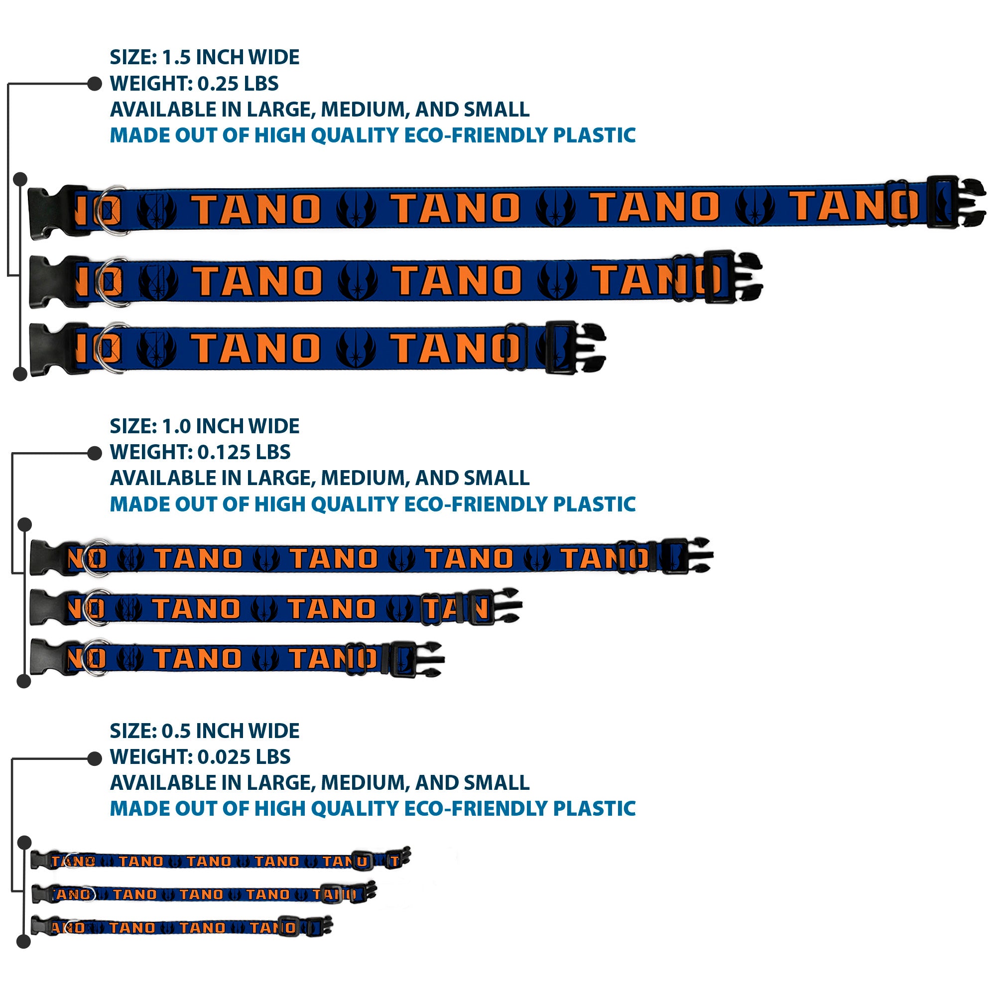 Plastic Clip Collar - Star Wars Jedi Order Insignia/TANO Text Blues/Orange Plastic Clip Collars Star Wars