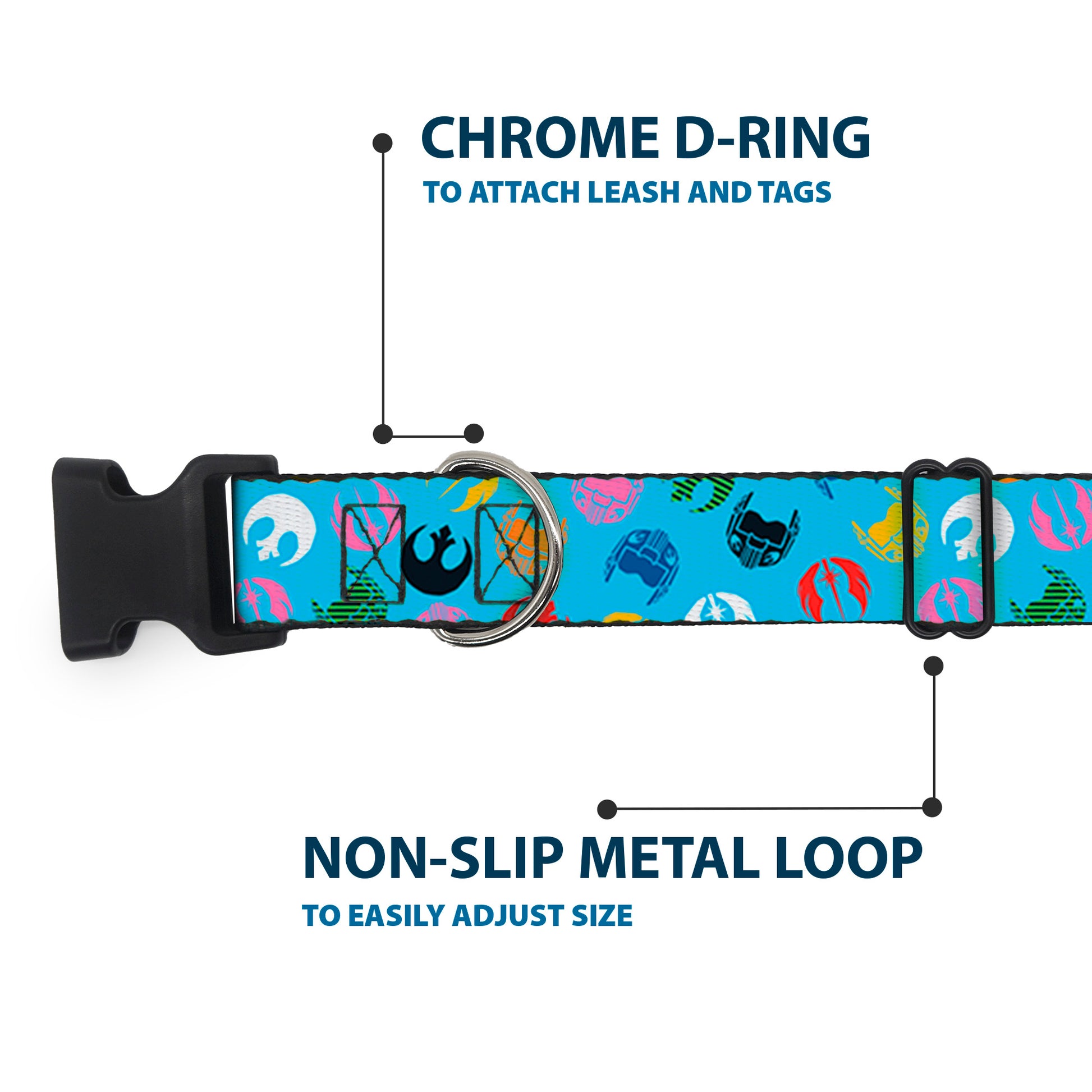 Plastic Clip Collar - Star Wars Jedi Order and Rebel Alliance Icons Scattered Blue/Multi Color Plastic Clip Collars Star Wars