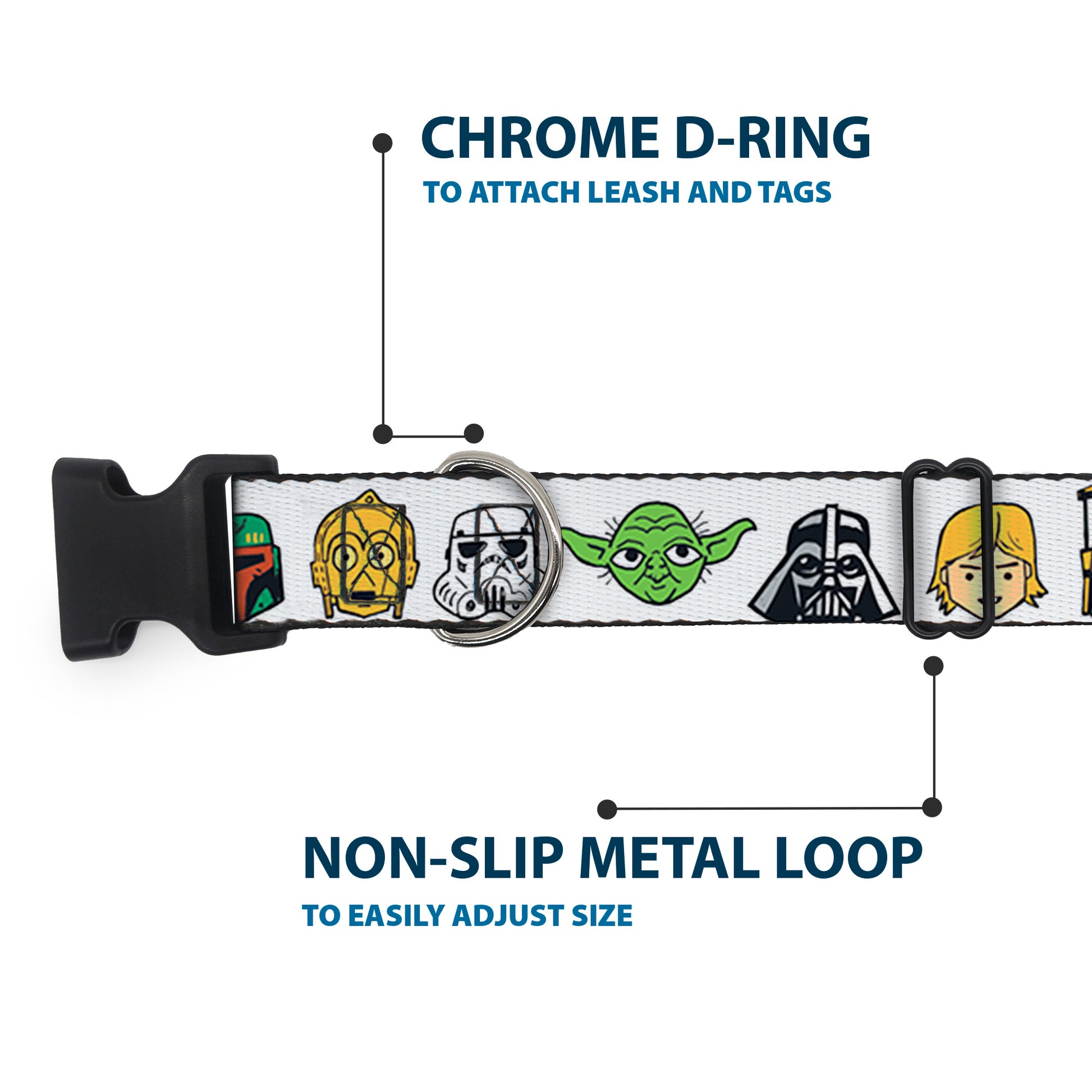 Plastic Clip Collar - Star Wars 6-Character Faces White Plastic Clip Collars Star Wars