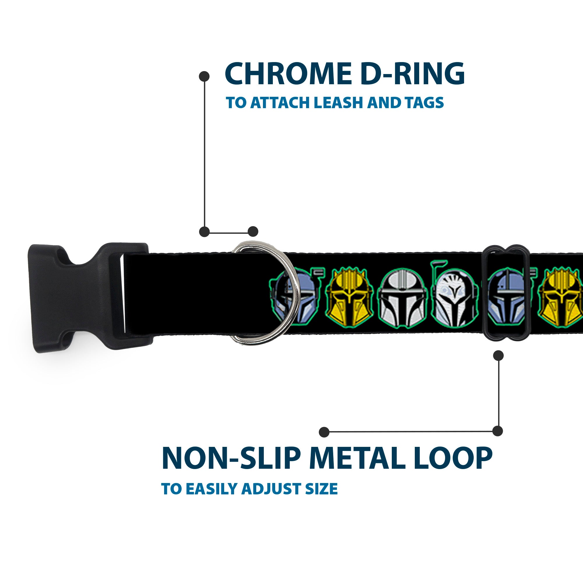 Plastic Clip Collar - Star Wars the Mandalorian Helmets Black/Multi Color Plastic Clip Collars Star Wars