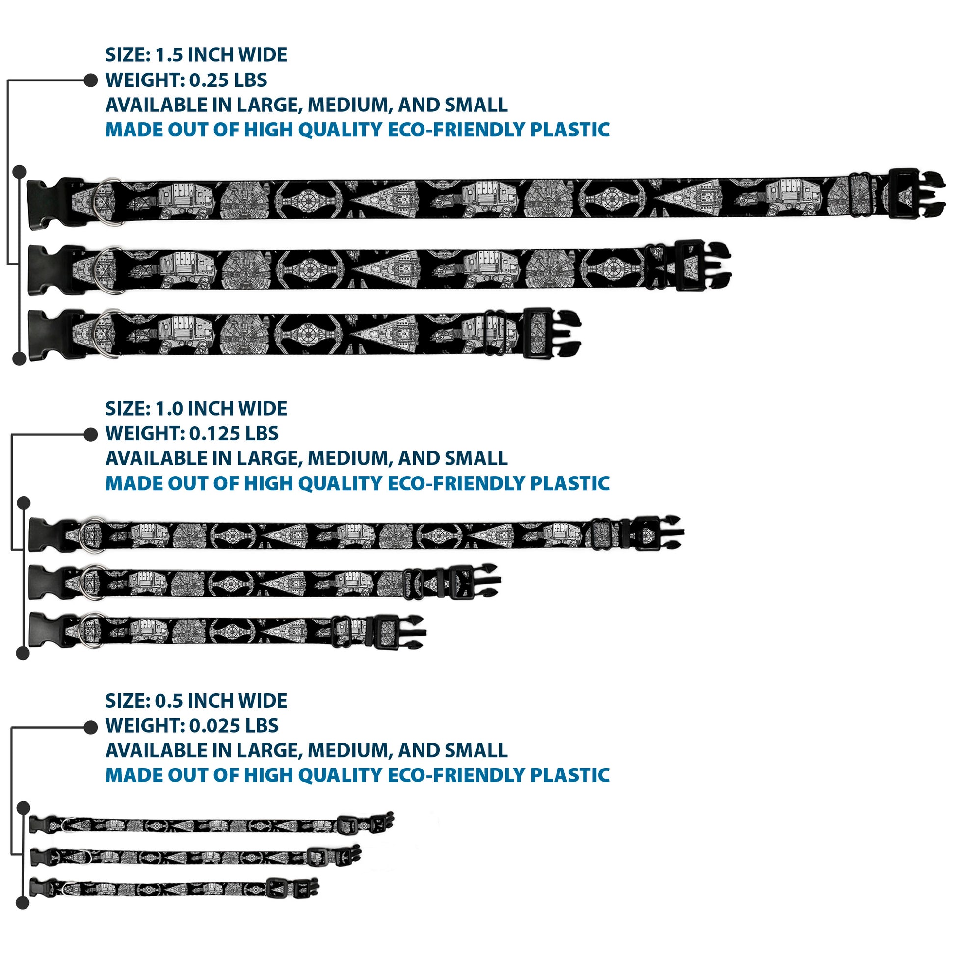Plastic Clip Collar - Star Wars Ships and Vehicles Black/Grays Plastic Clip Collars Star Wars