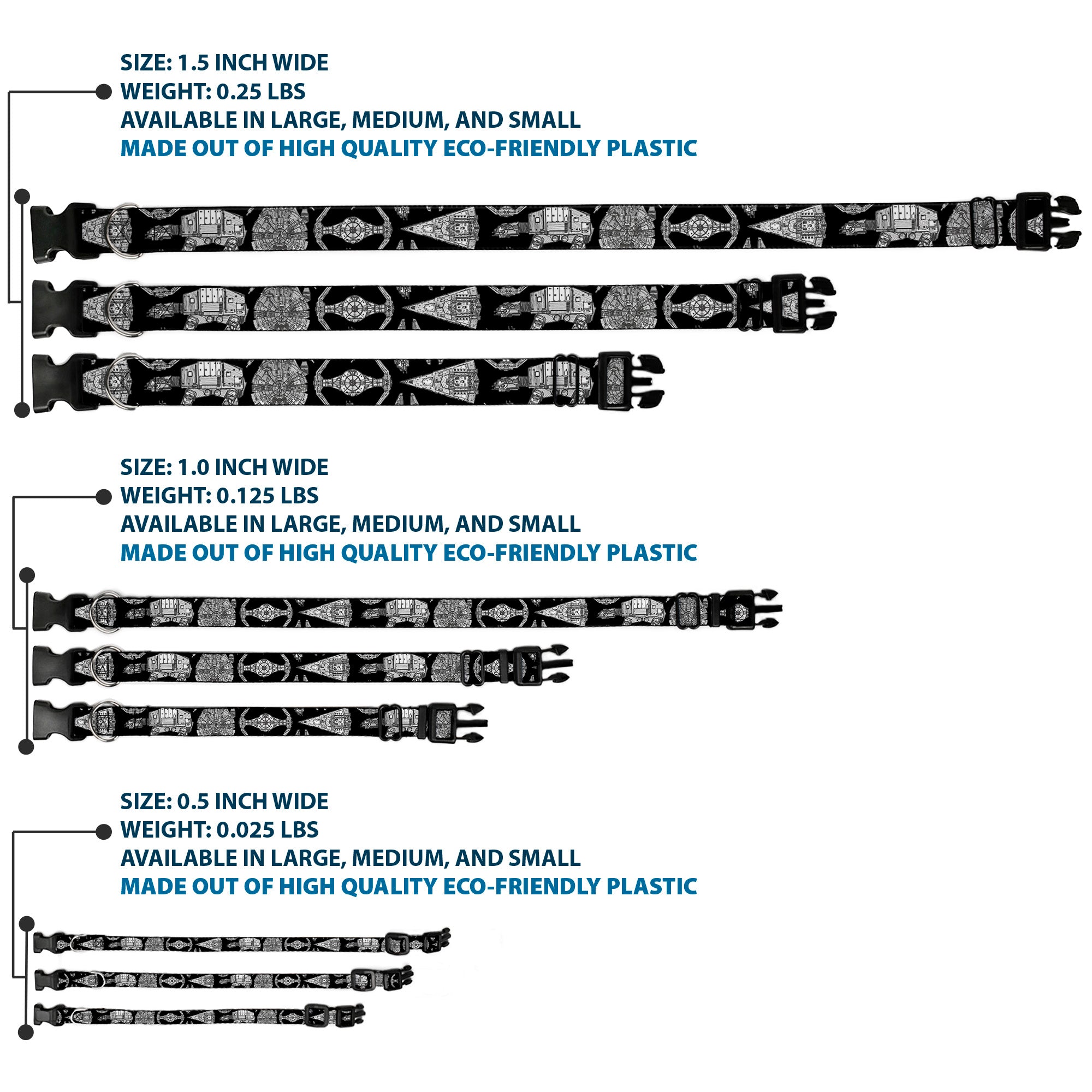 Plastic Clip Collar - Star Wars Ships and Vehicles Black/Grays Plastic Clip Collars Star Wars