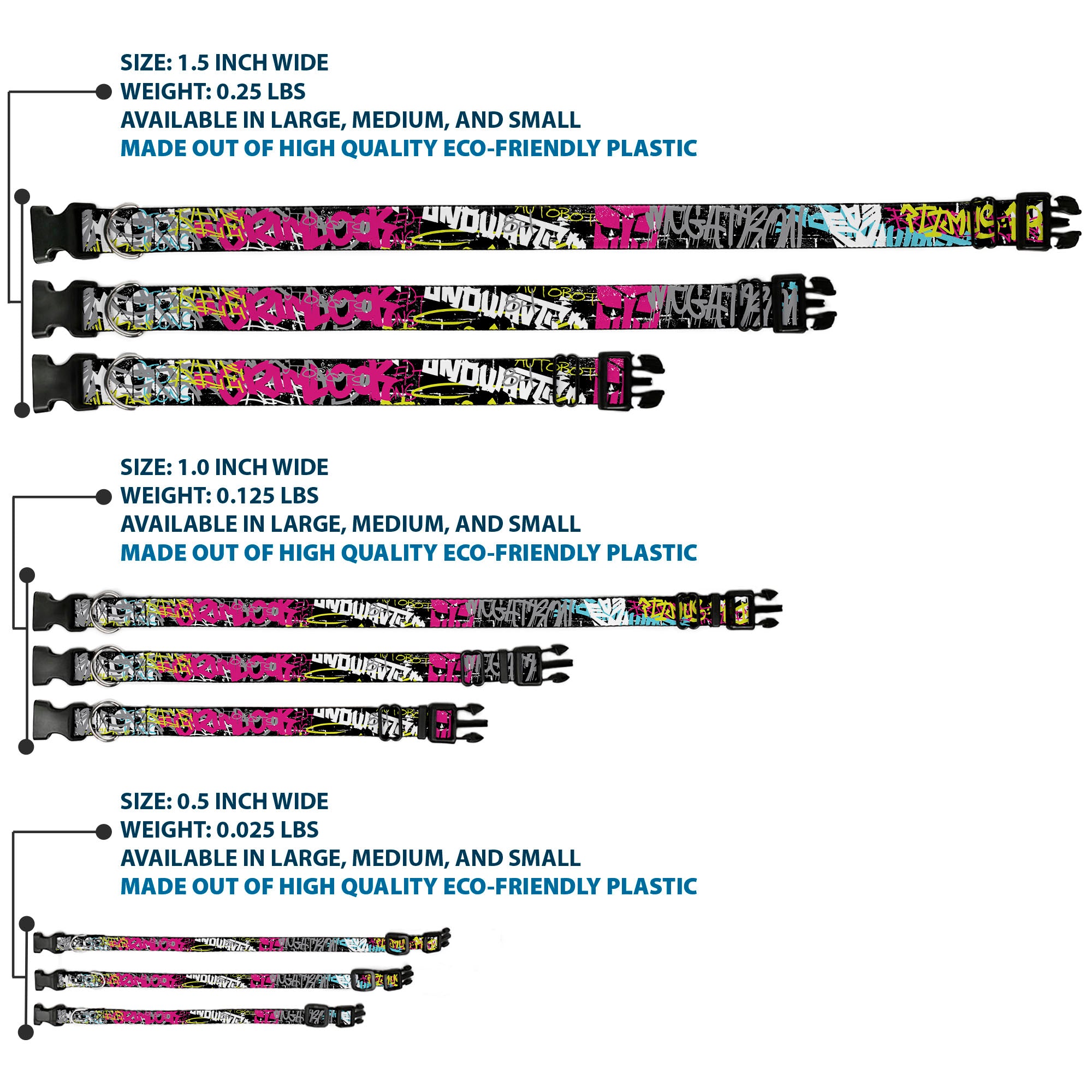 Plastic Clip Collar - Transformers Icons and Names Graffiti Collage Black/Multi Color