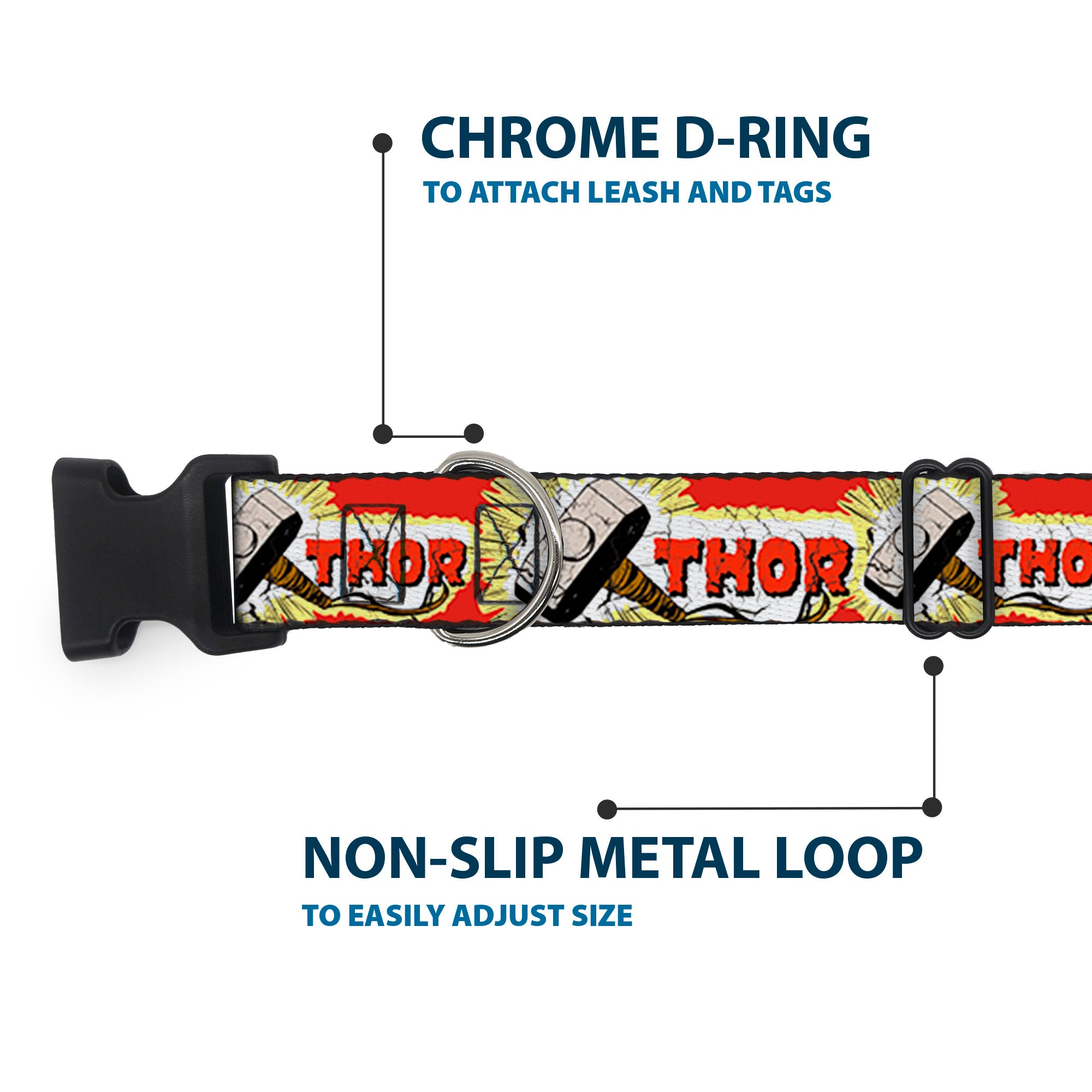 Plastic Clip Collar - THOR & Hammer Red/Yellow/White Plastic Clip Collars Marvel Comics