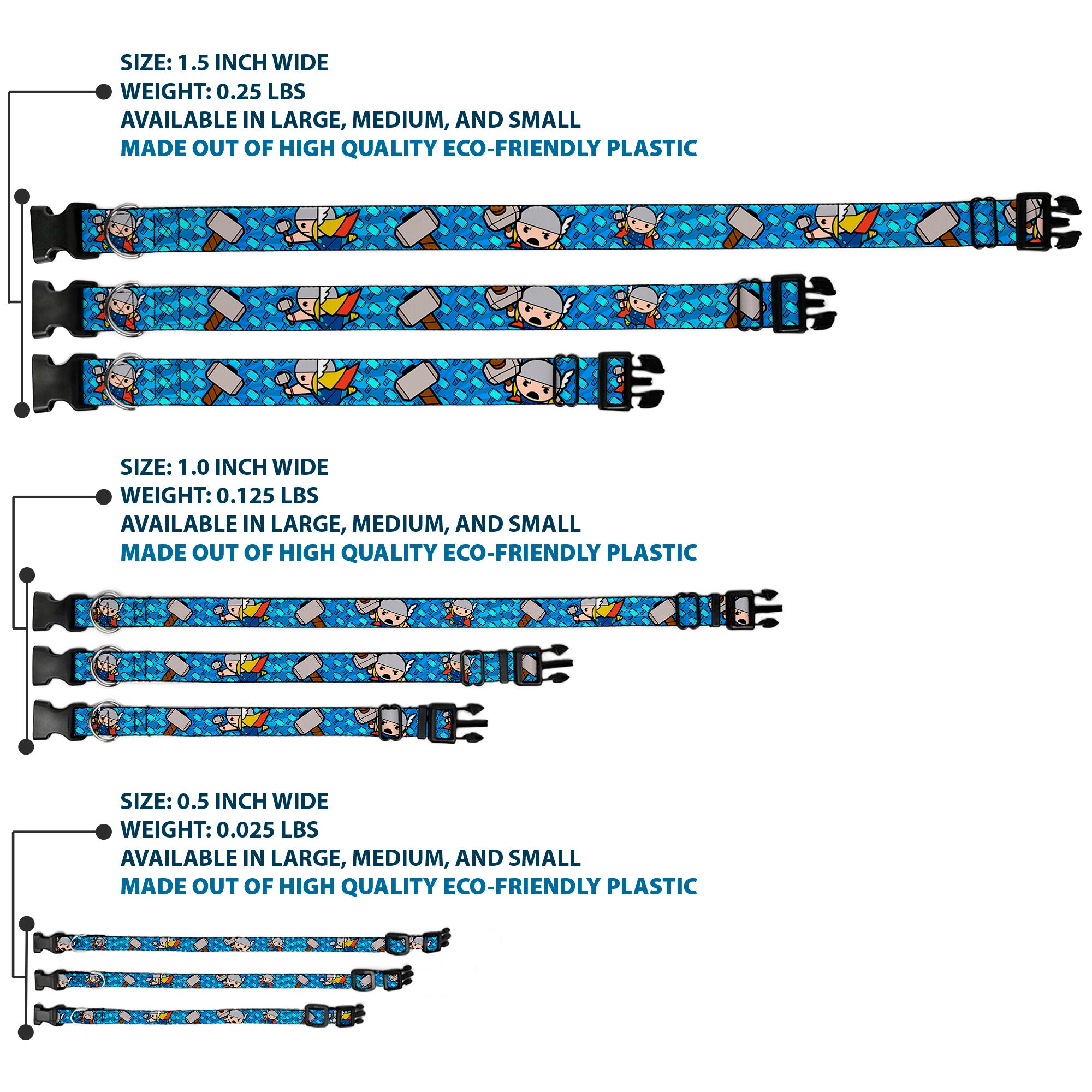 Plastic Clip Collar - Kawaii Thor Poses/Hammer Monogram Blues Plastic Clip Collars Marvel Comics