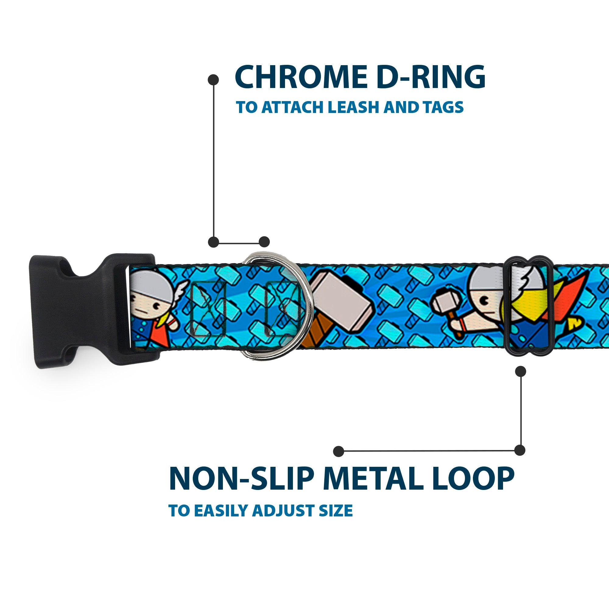 Plastic Clip Collar - Kawaii Thor Poses/Hammer Monogram Blues Plastic Clip Collars Marvel Comics
