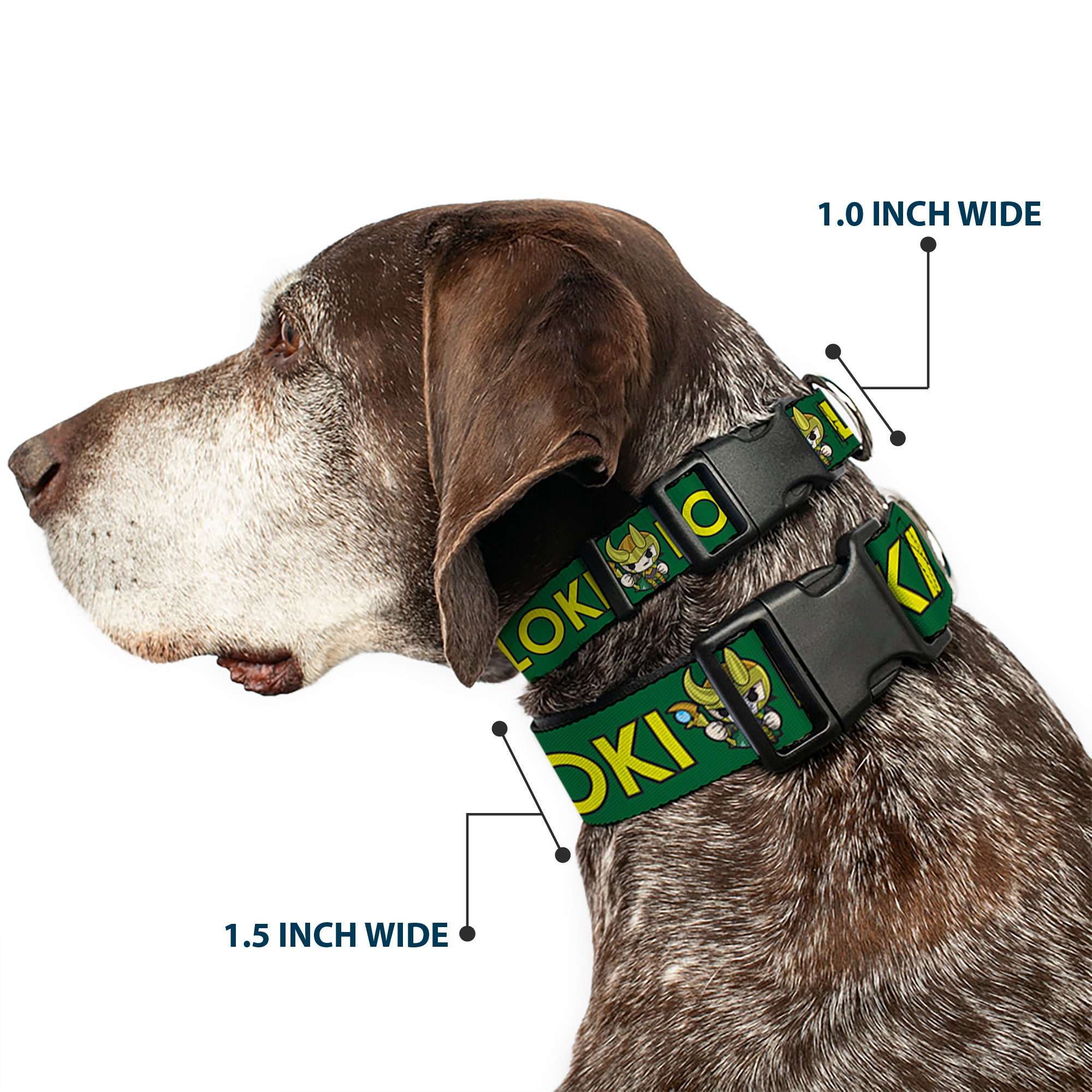Plastic Clip Collar - Kawaii LOKI Standing Pose/Text Green/Yellow Plastic Clip Collars Marvel Comics