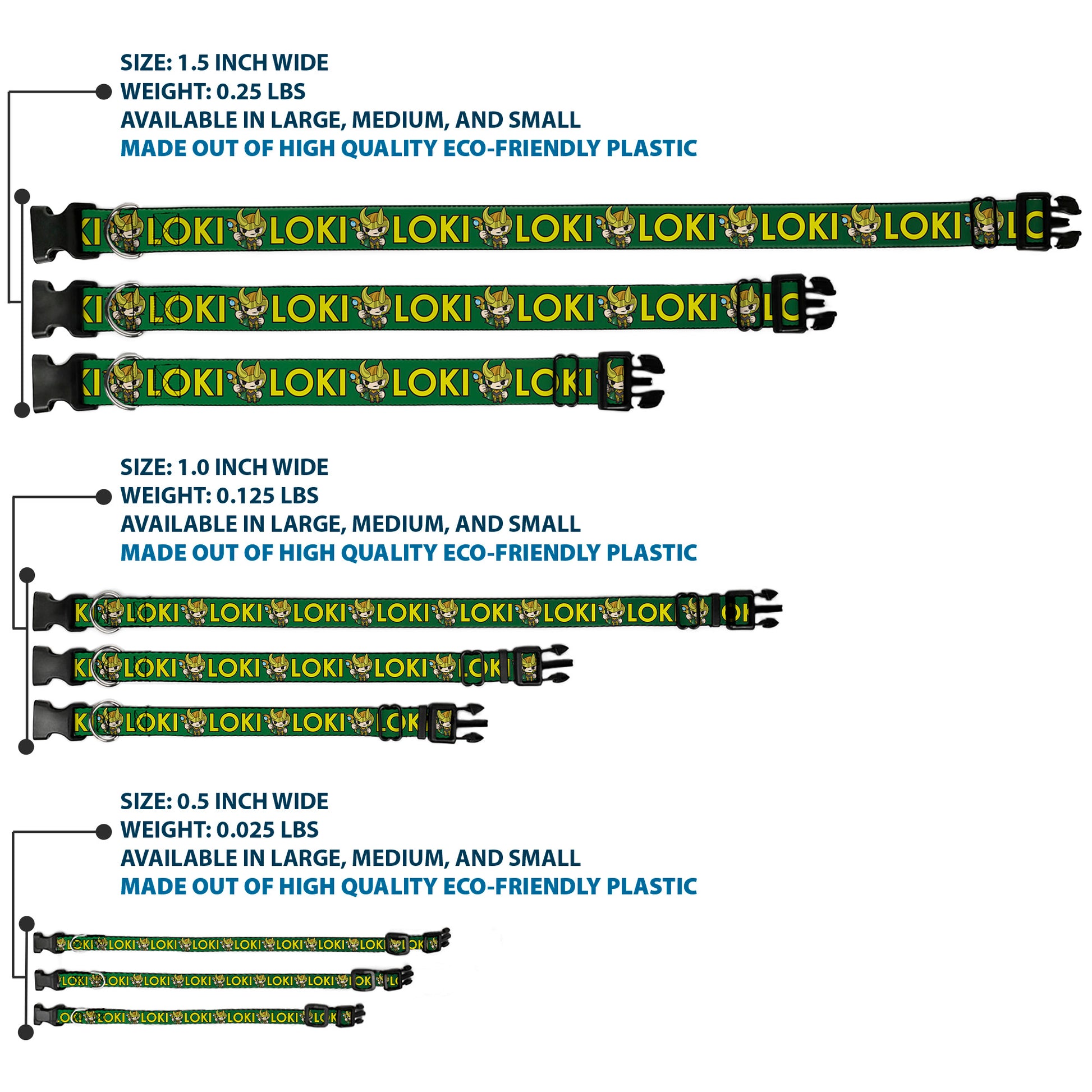 Plastic Clip Collar - Kawaii LOKI Standing Pose/Text Green/Yellow Plastic Clip Collars Marvel Comics