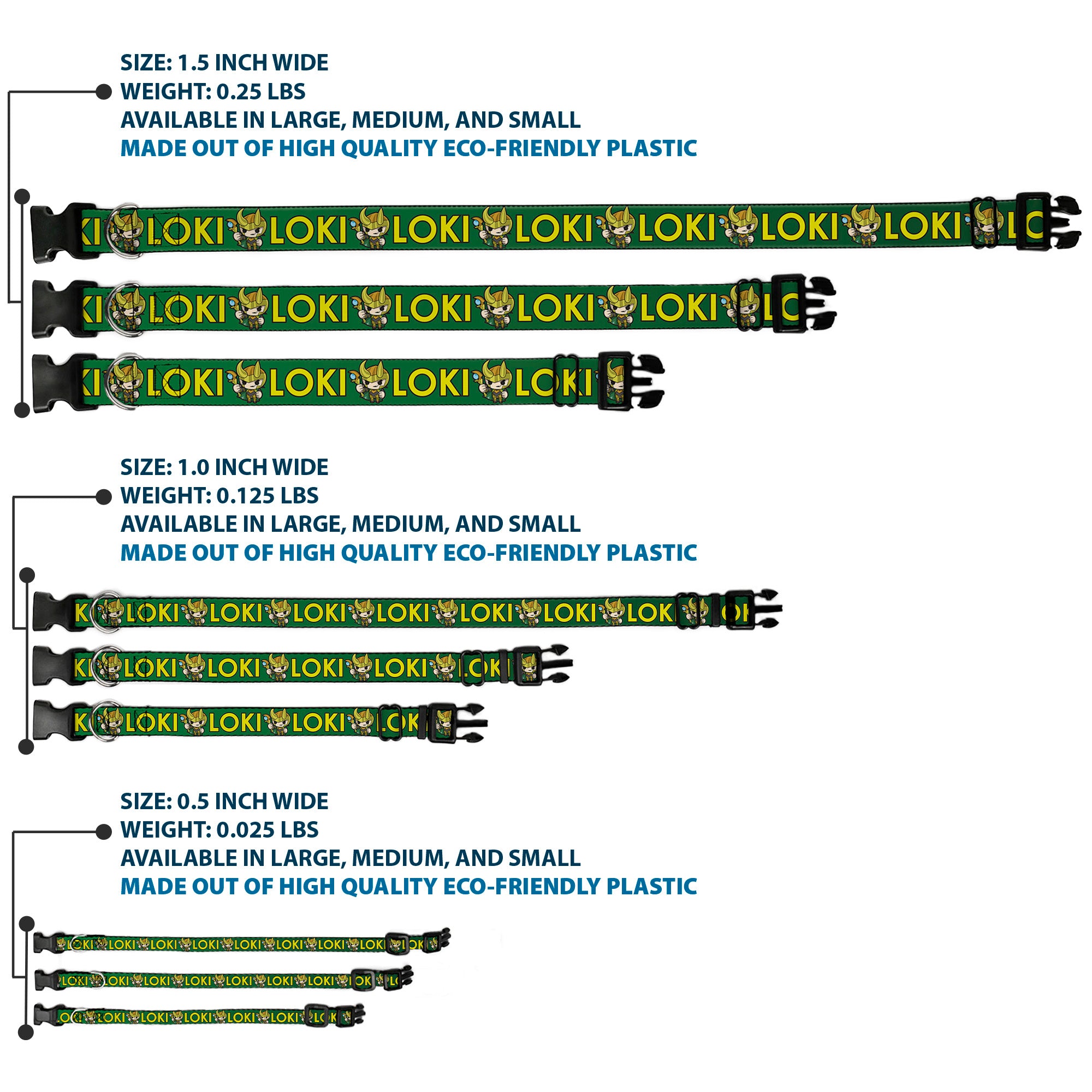 Plastic Clip Collar - Kawaii LOKI Standing Pose/Text Green/Yellow Plastic Clip Collars Marvel Comics