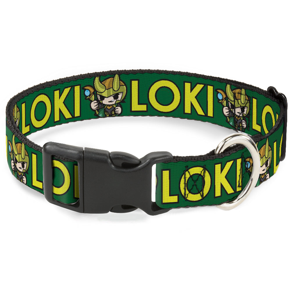 Plastic Clip Collar - Kawaii LOKI Standing Pose/Text Green/Yellow Plastic Clip Collars Marvel Comics