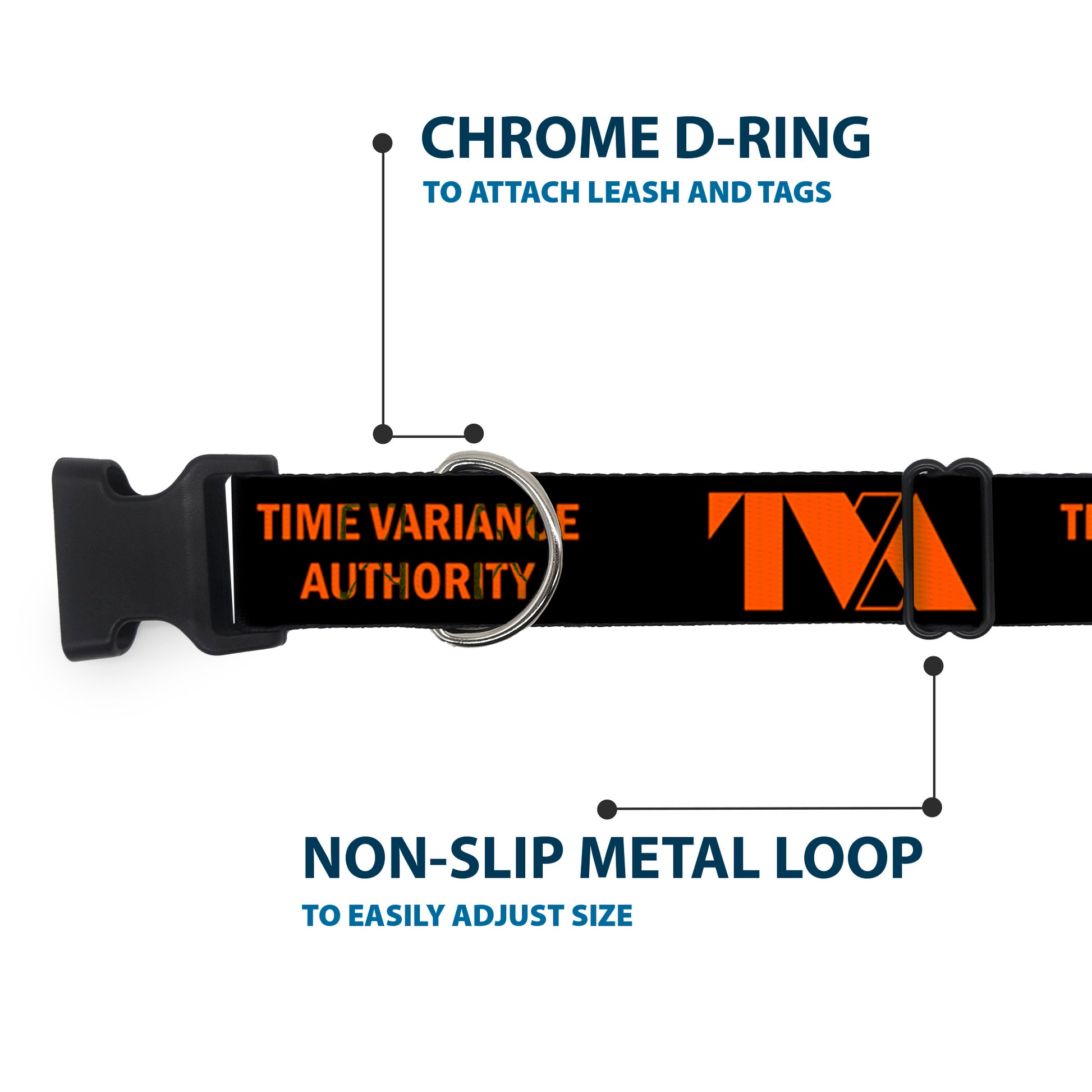 Plastic Clip Collar - Loki Series TVA TIME VARIANCE AUTHORITY Text Black/Orange Plastic Clip Collars Marvel Comics