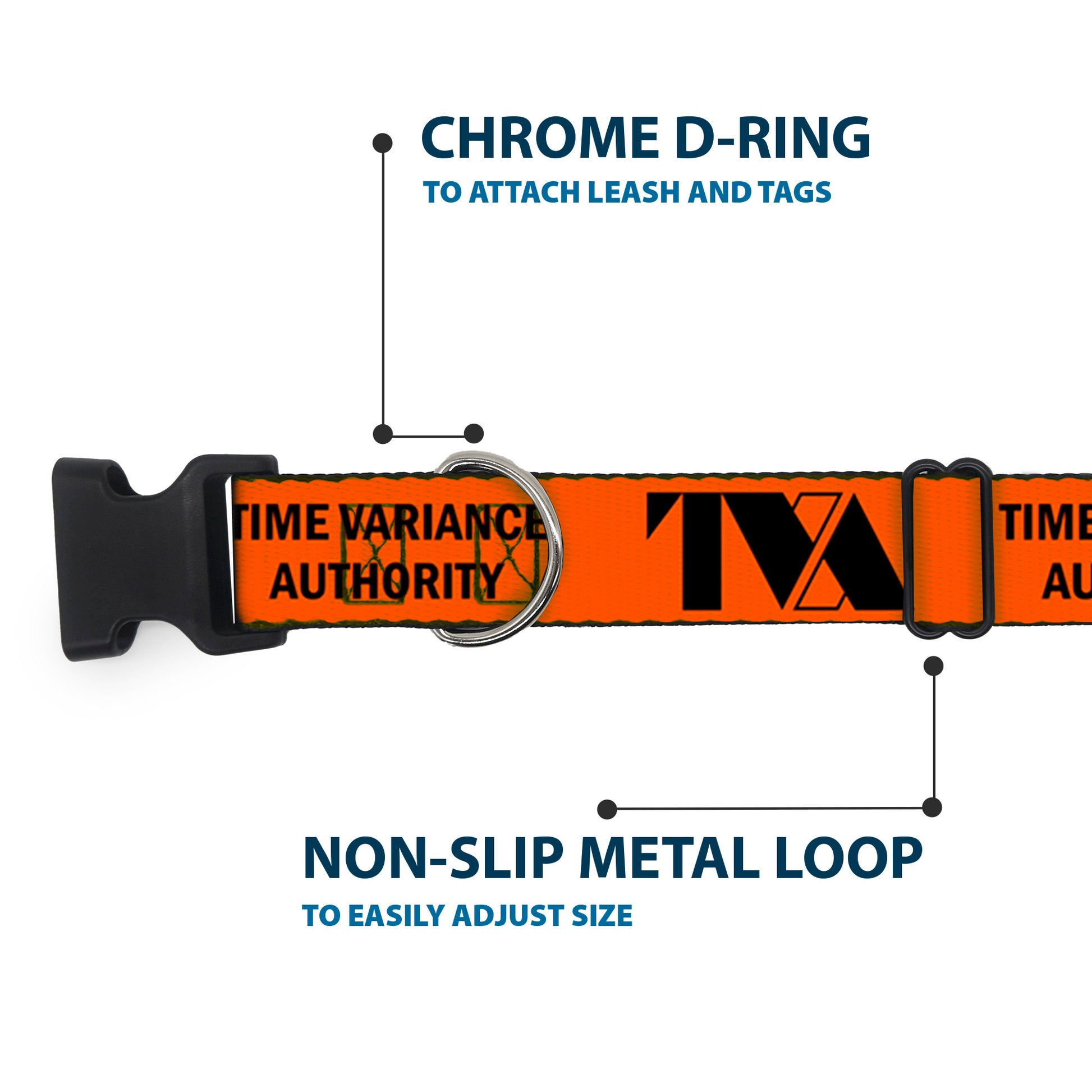 Plastic Clip Collar - Loki Series TVA TIME VARIANCE AUTHORITY Text Orange/Black Plastic Clip Collars Marvel Comics