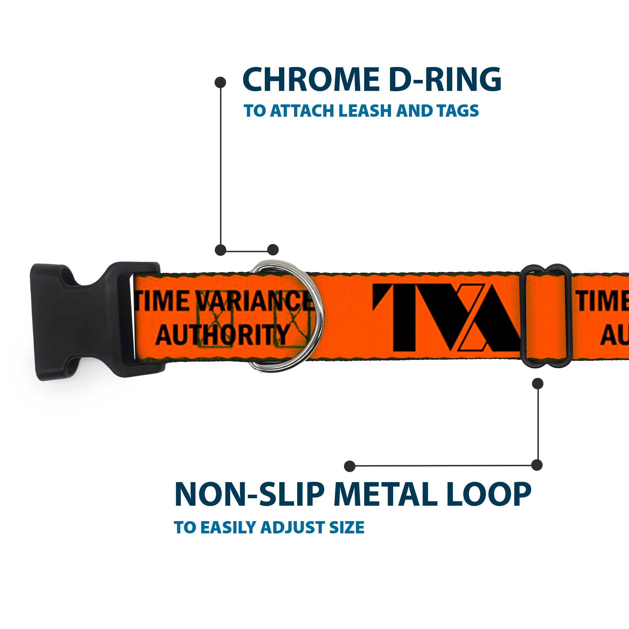 Plastic Clip Collar - Loki Series TVA TIME VARIANCE AUTHORITY Text Orange/Black Plastic Clip Collars Marvel Comics
