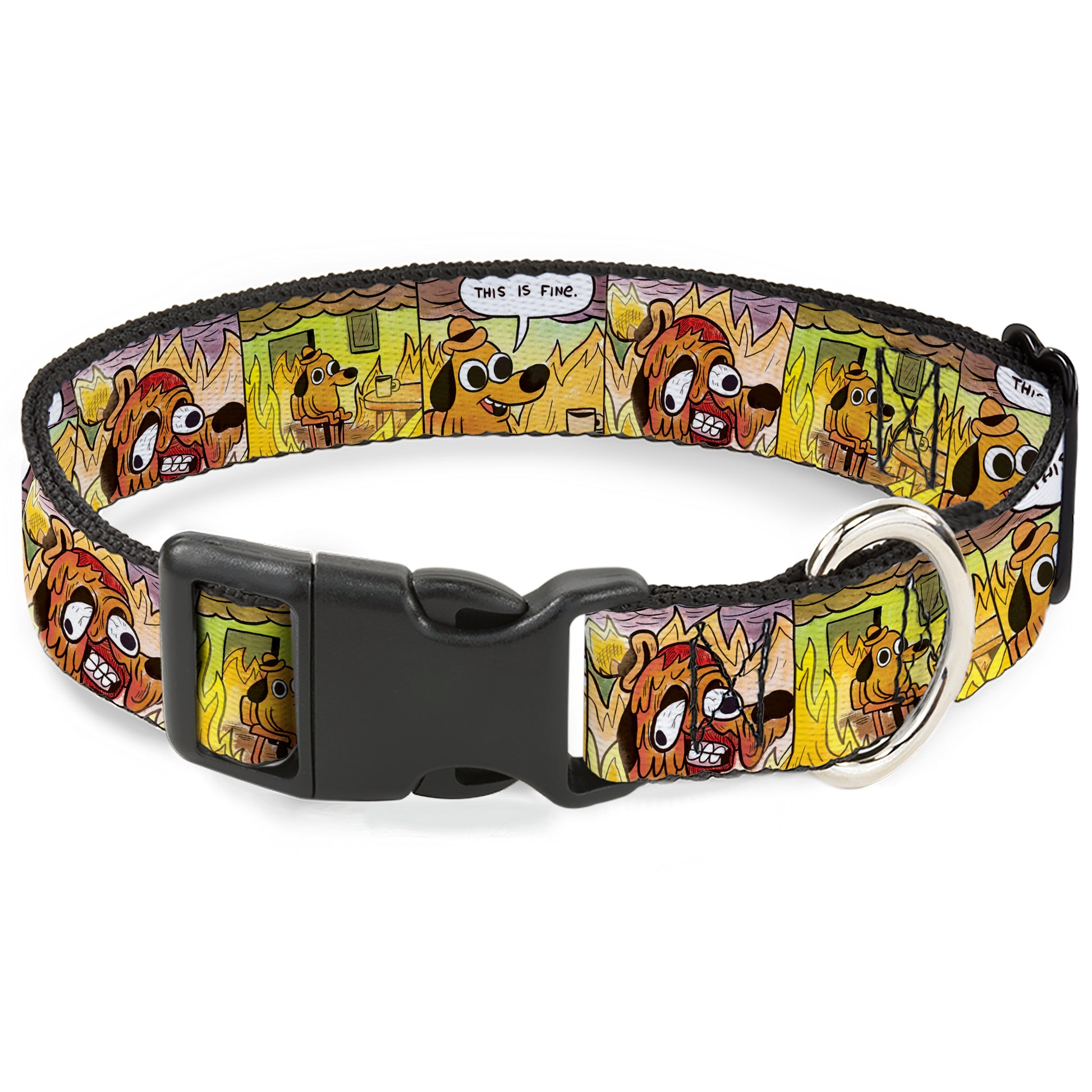 Plastic Clip Collar - THIS IS FINE Question Hound Cafe Fire Comic Strip Blocks Plastic Clip Collars This is Fine