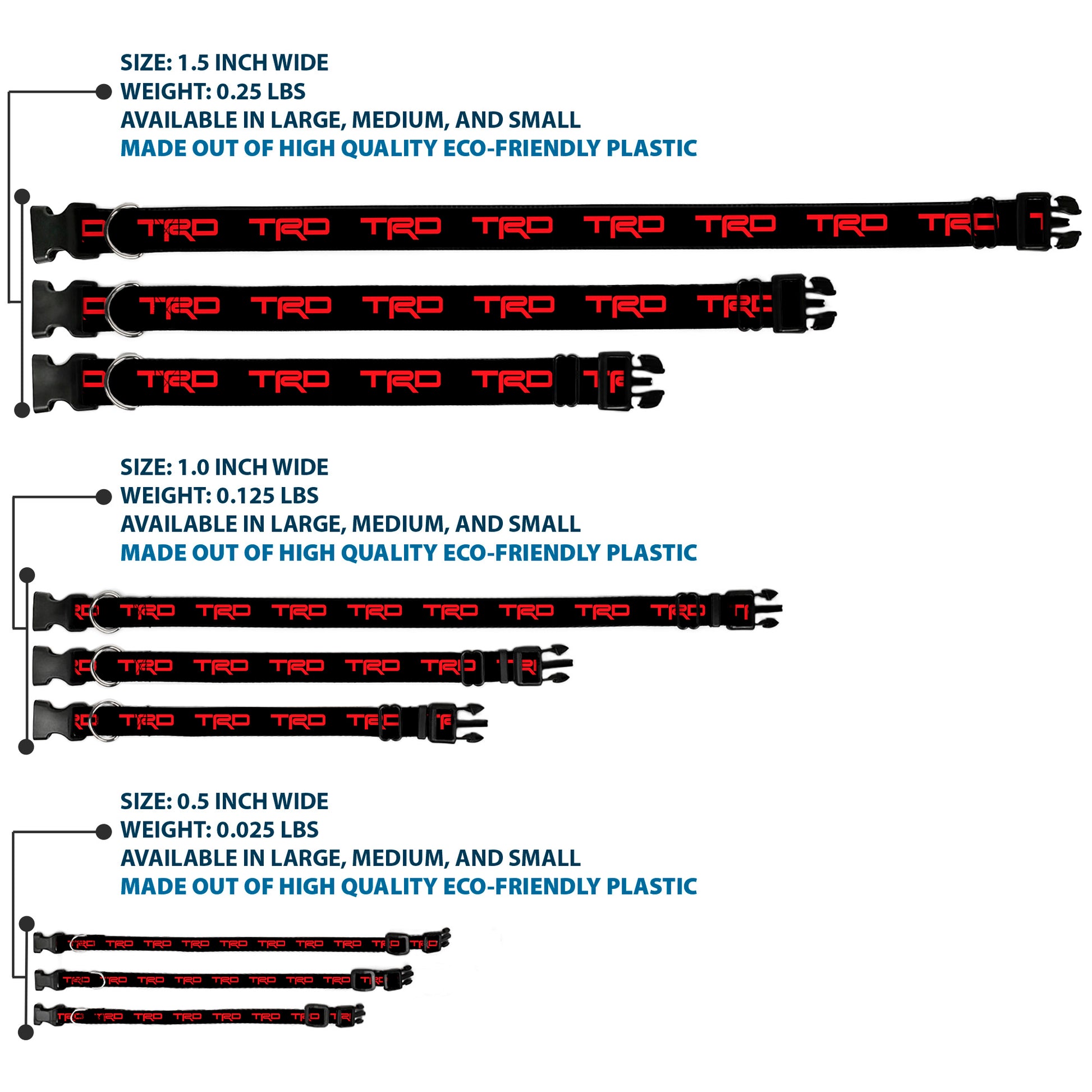 Plastic Clip Collar - Toyota Racing Development TRD Logo Black/Red Plastic Clip Collars Toyota