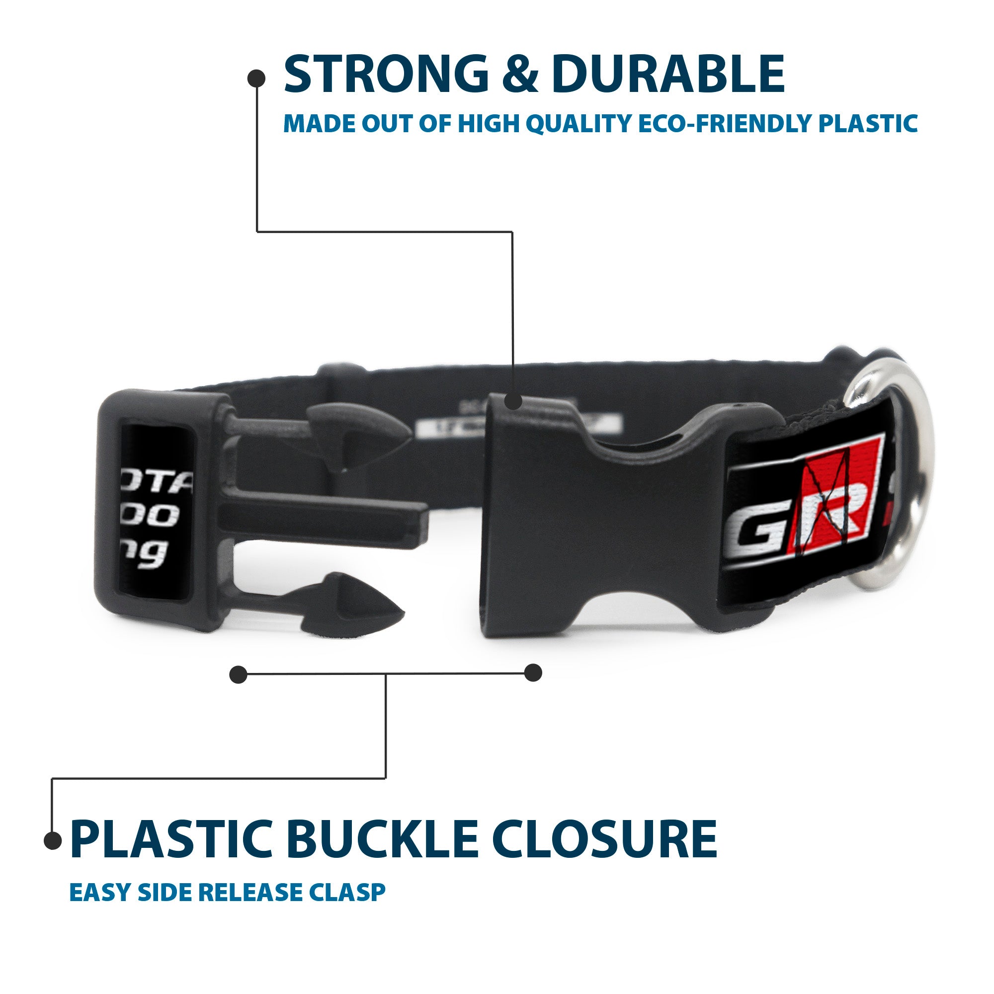 Plastic Clip Collar - TOYOTA GAZOO RACING GR NORTH AMERICA Logo and Text Black/White/Red Plastic Clip Collars Toyota