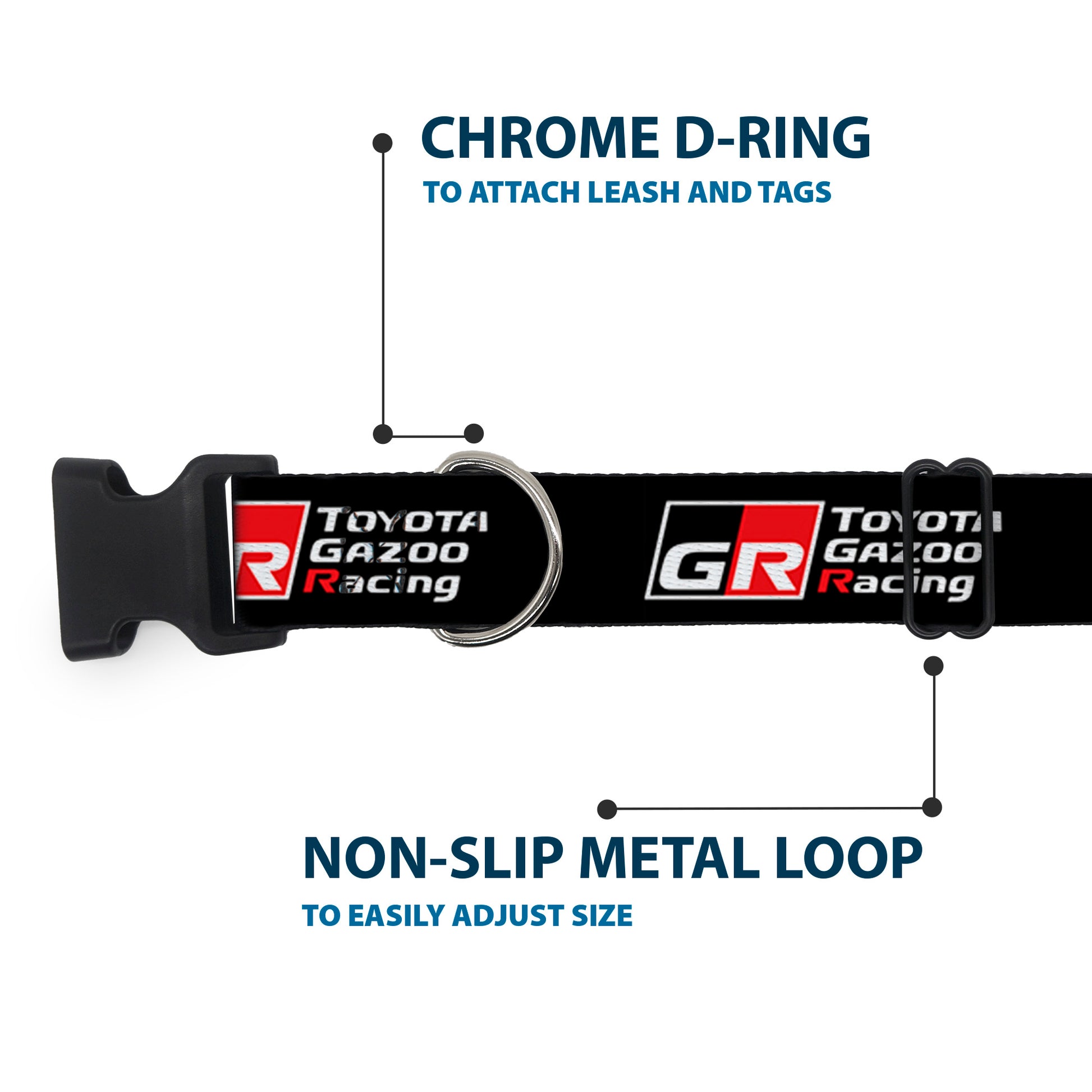 Plastic Clip Collar - TOYOTA GAZOO RACING GR NORTH AMERICA Logo and Text Black/White/Red Plastic Clip Collars Toyota