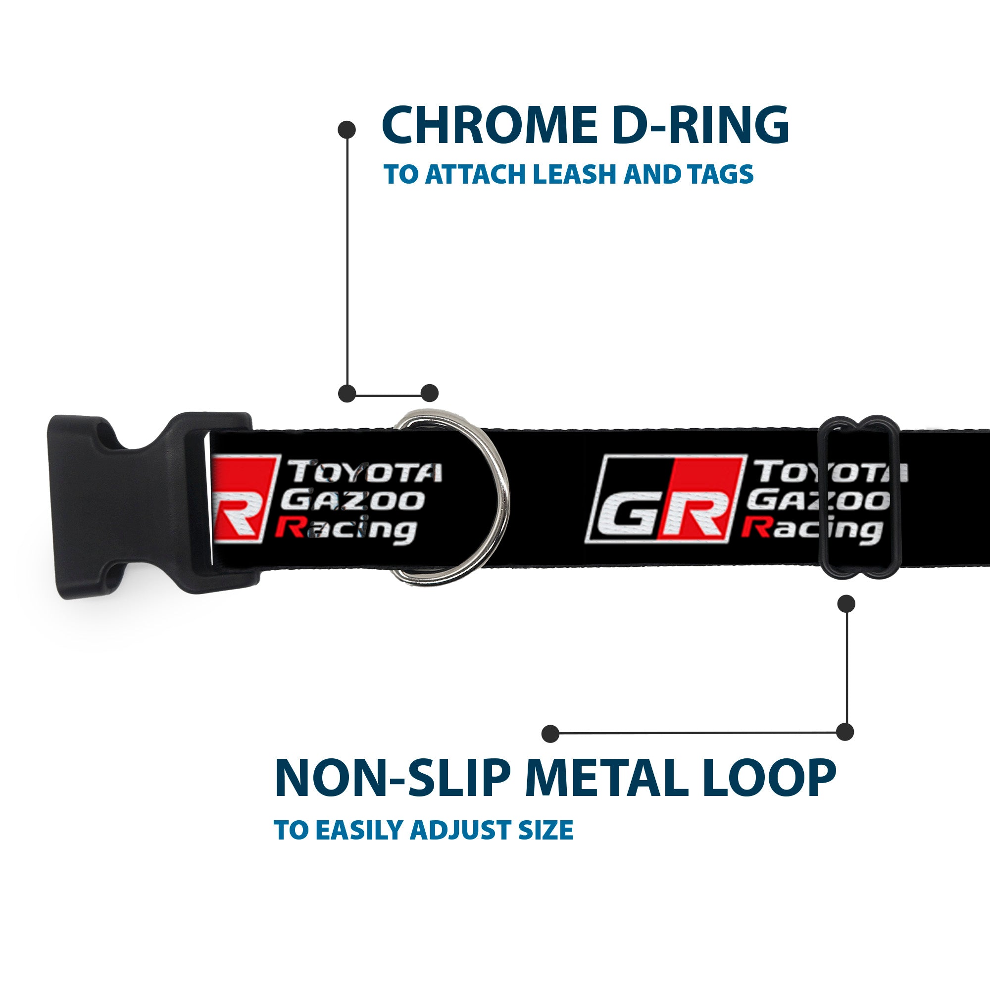 Plastic Clip Collar - TOYOTA GAZOO RACING GR NORTH AMERICA Logo and Text Black/White/Red Plastic Clip Collars Toyota