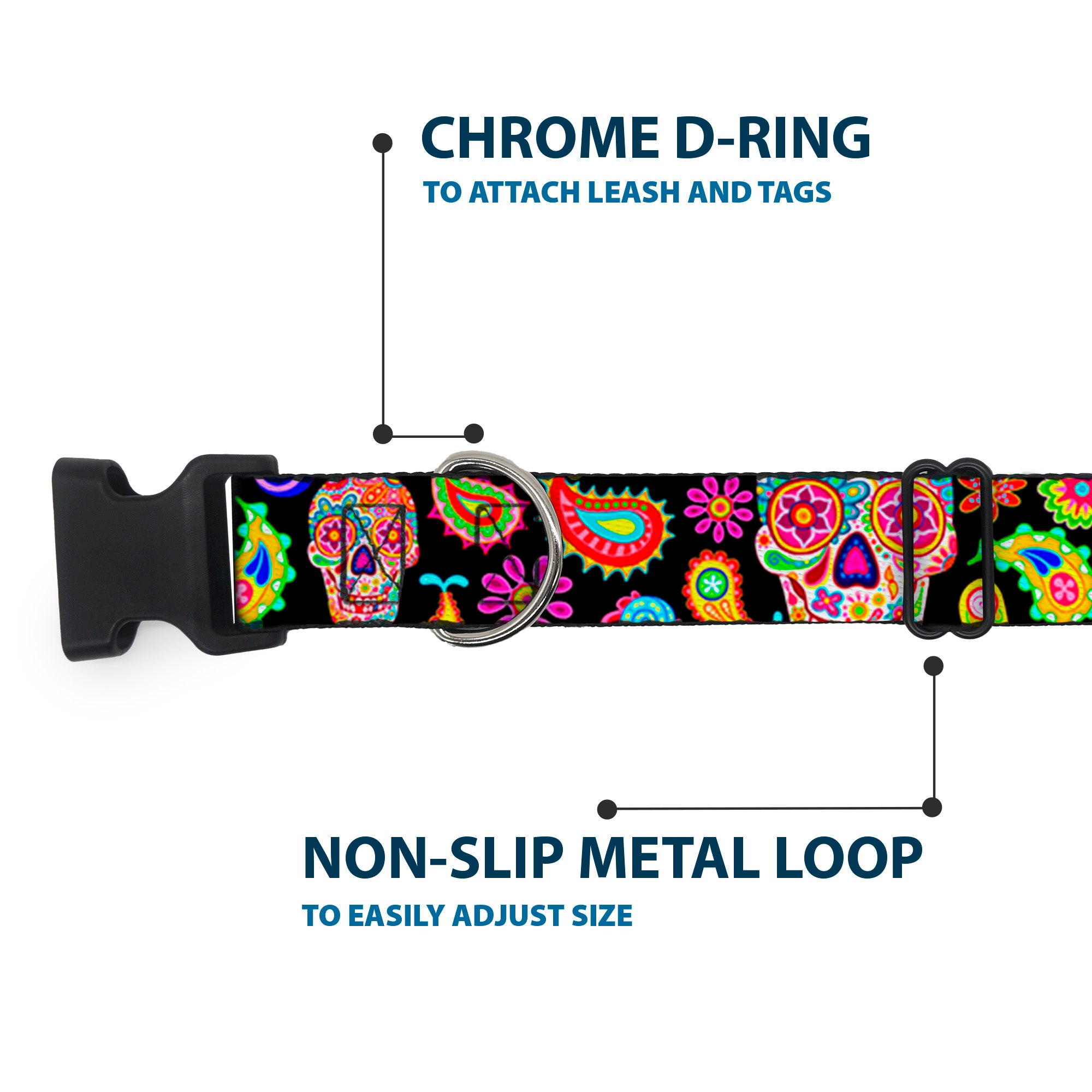 Plastic Clip Collar - Bobo Sugar Skull/Paisley Black/Multi Color Plastic Clip Collars Thaneeya McArdle