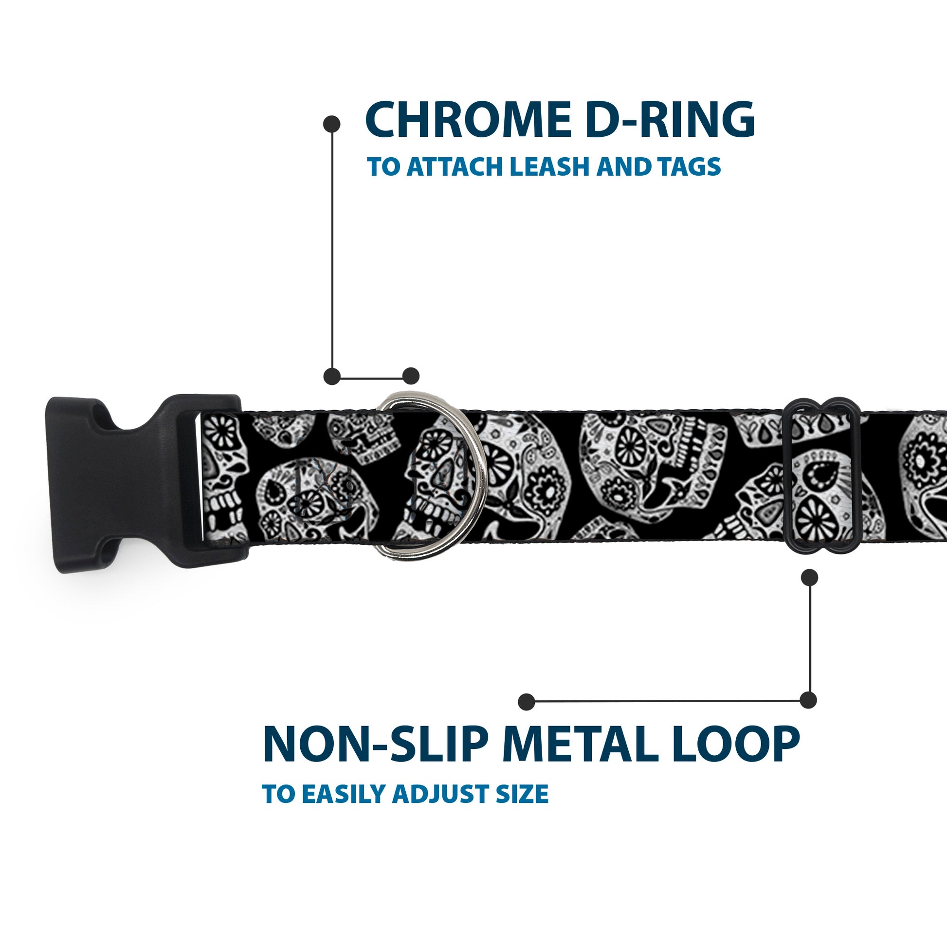 Plastic Clip Collar - The Dust of Living II Sugar Skulls Black/White Plastic Clip Collars Thaneeya McArdle