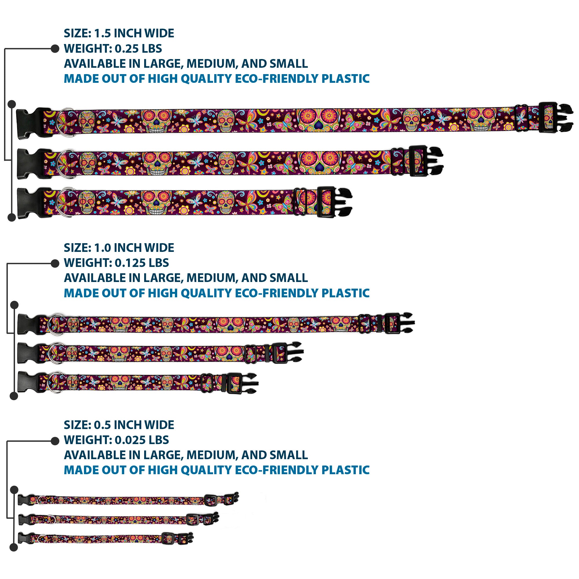 Plastic Clip Collar - Mariposa Calaveras/Butterflies/Flowers Burgundy/Multi Color Plastic Clip Collars Thaneeya McArdle