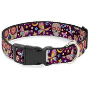 Plastic Clip Collar - Mariposa Calaveras/Butterflies/Flowers Burgundy/Multi Color Plastic Clip Collars Thaneeya McArdle
