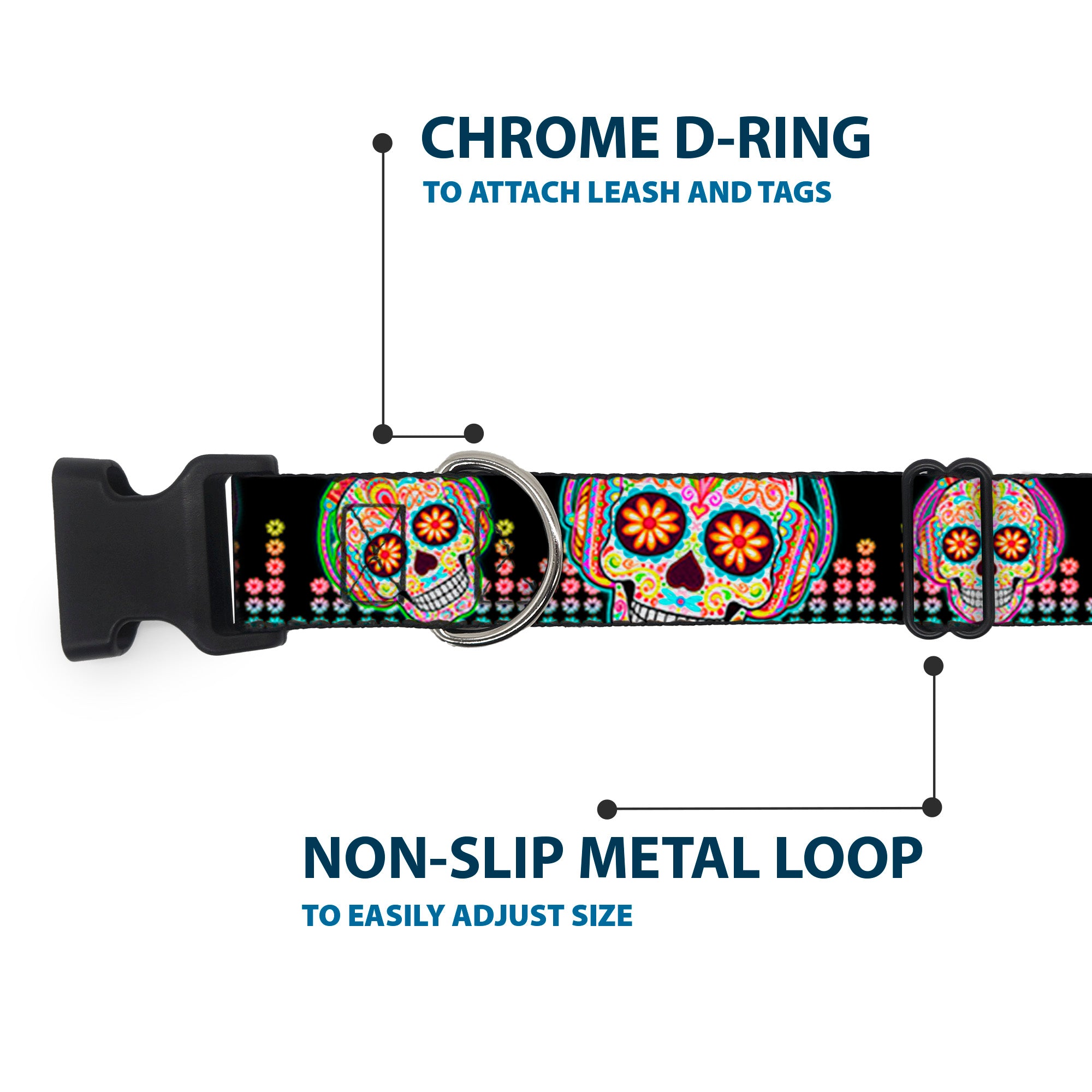 Plastic Clip Collar - Tranquility Beats Calaveras/Floral Equalizer Black/Multi Color Plastic Clip Collars Thaneeya McArdle