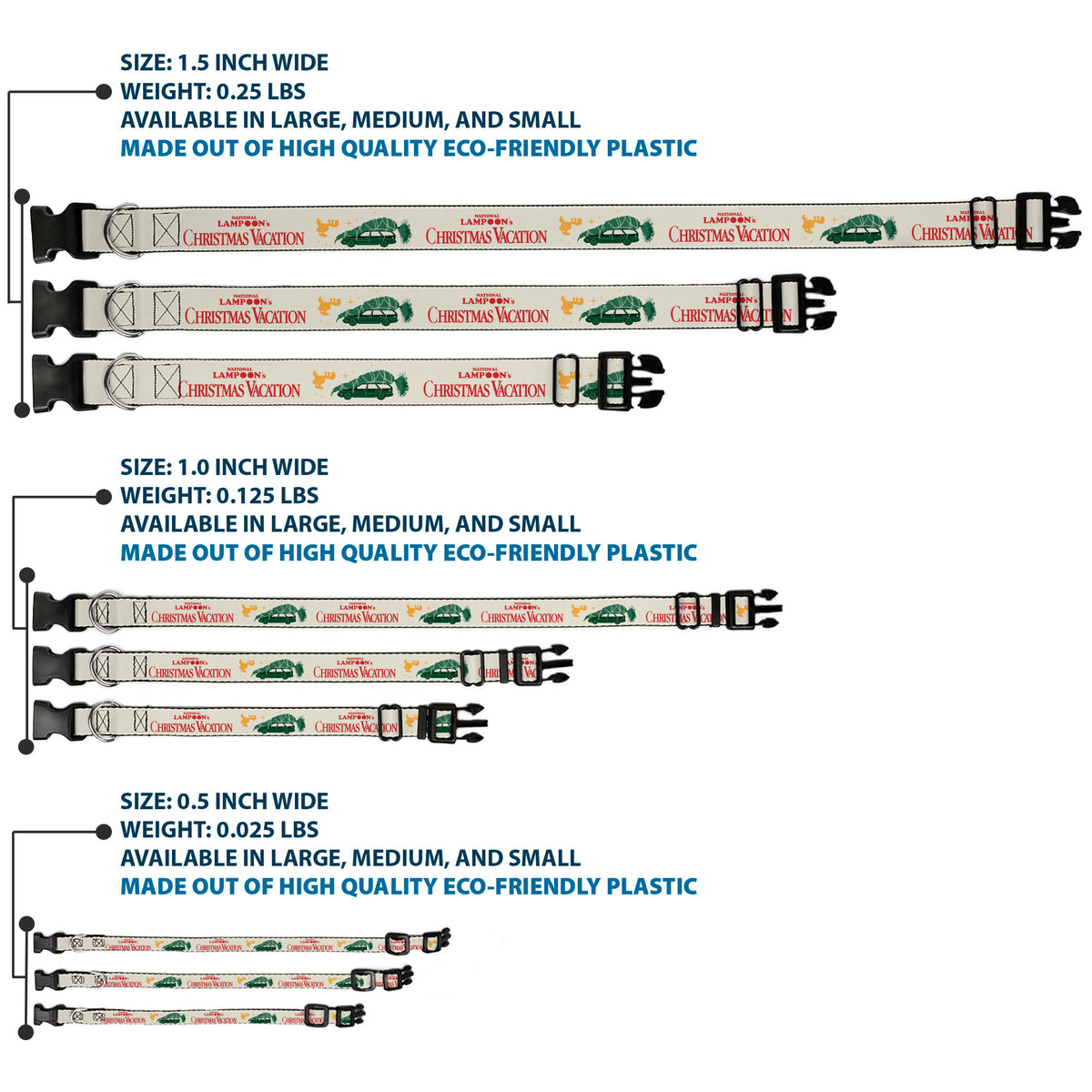 Plastic Clip Collar - NATIONAL LAMPOON'S CHRISTMAS VACATION Title Logo Icons Collage White/Green/Red Dog Collars Plastic Clip Side Release National Lampoon's