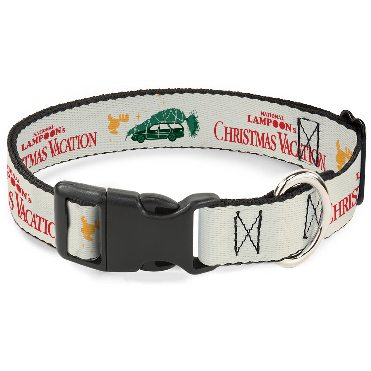 Plastic Clip Collar - NATIONAL LAMPOON'S CHRISTMAS VACATION Title Logo Icons Collage White/Green/Red Dog Collars Plastic Clip Side Release National Lampoon's