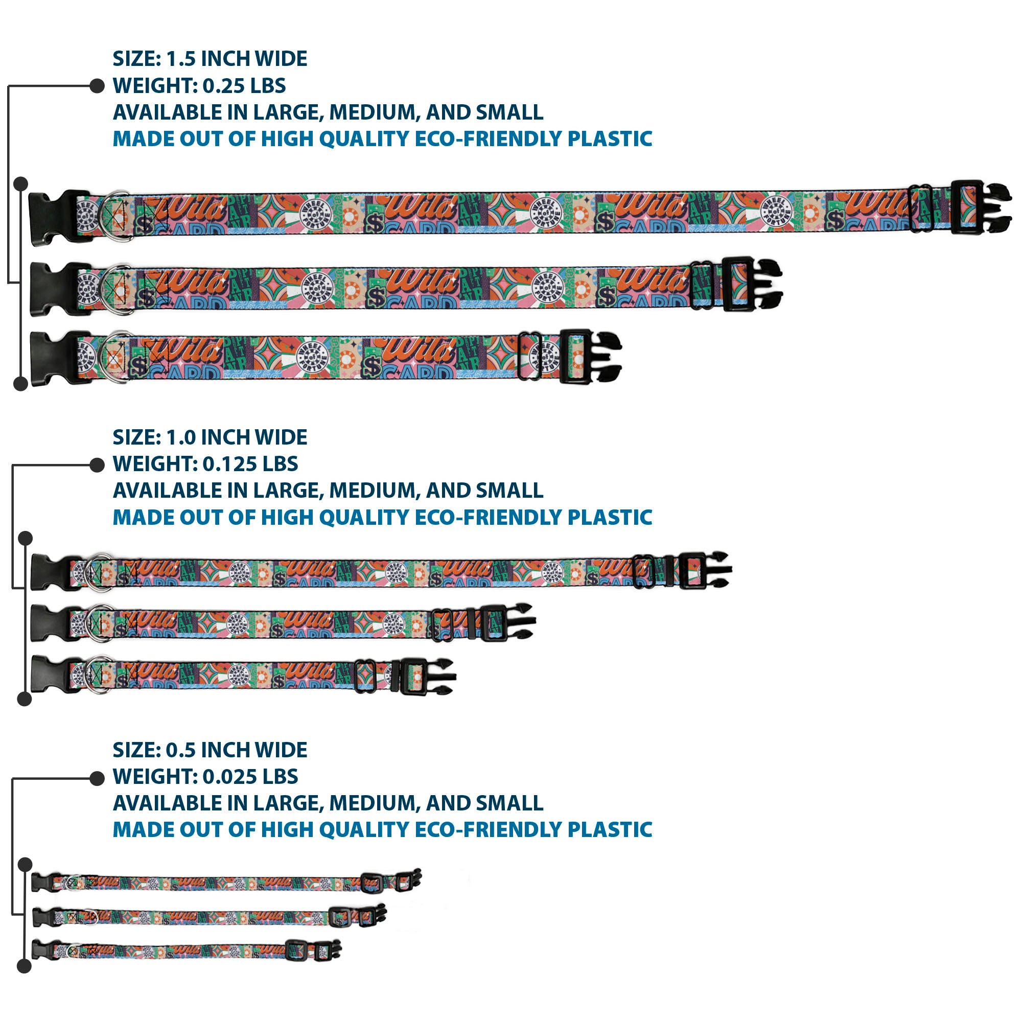 Plastic Clip Collar - WHEEL OF FORTUNE Logo and WILD CARD Collage Multi Color Plastic Clip Collars Wheel of Fortune