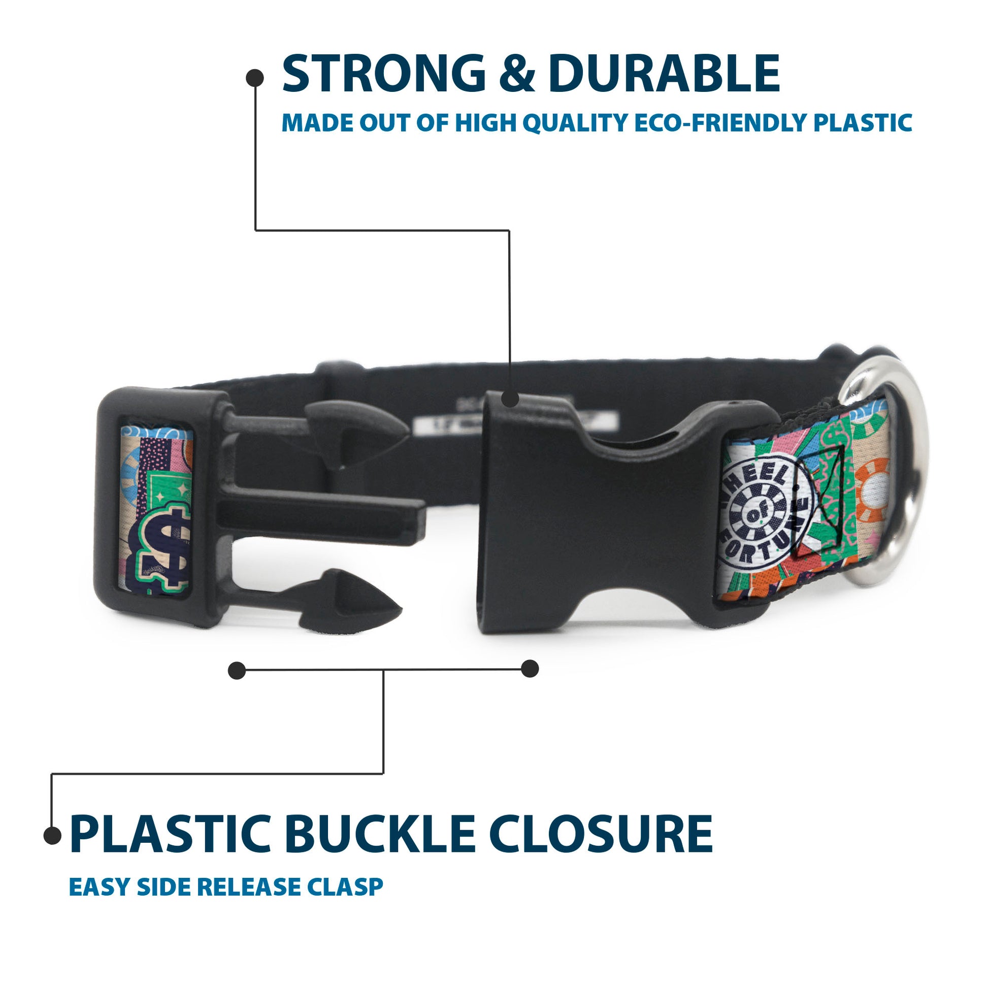 Plastic Clip Collar - WHEEL OF FORTUNE Logo and WILD CARD Collage Multi Color Plastic Clip Collars Wheel of Fortune