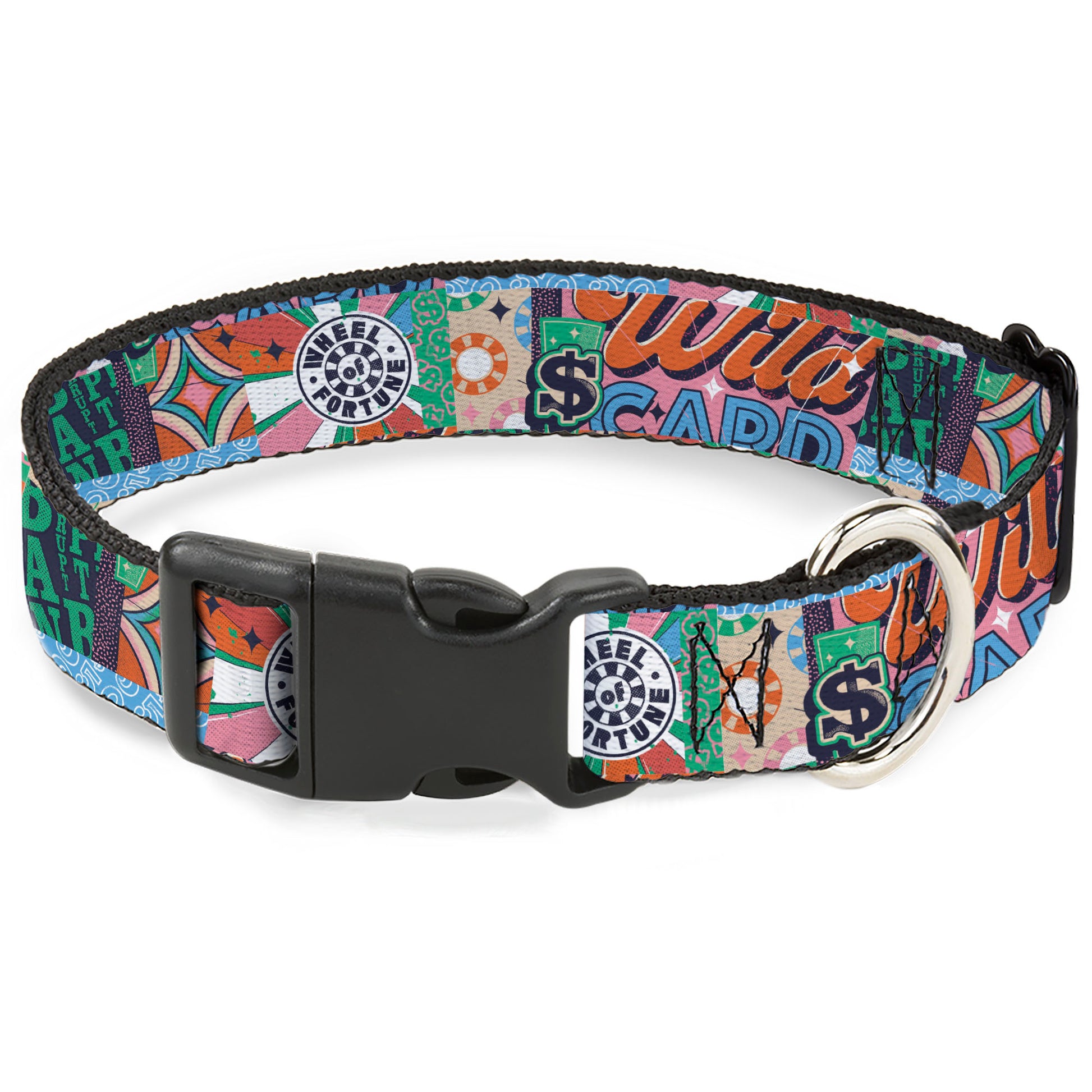 Plastic Clip Collar - WHEEL OF FORTUNE Logo and WILD CARD Collage Multi Color Plastic Clip Collars Wheel of Fortune