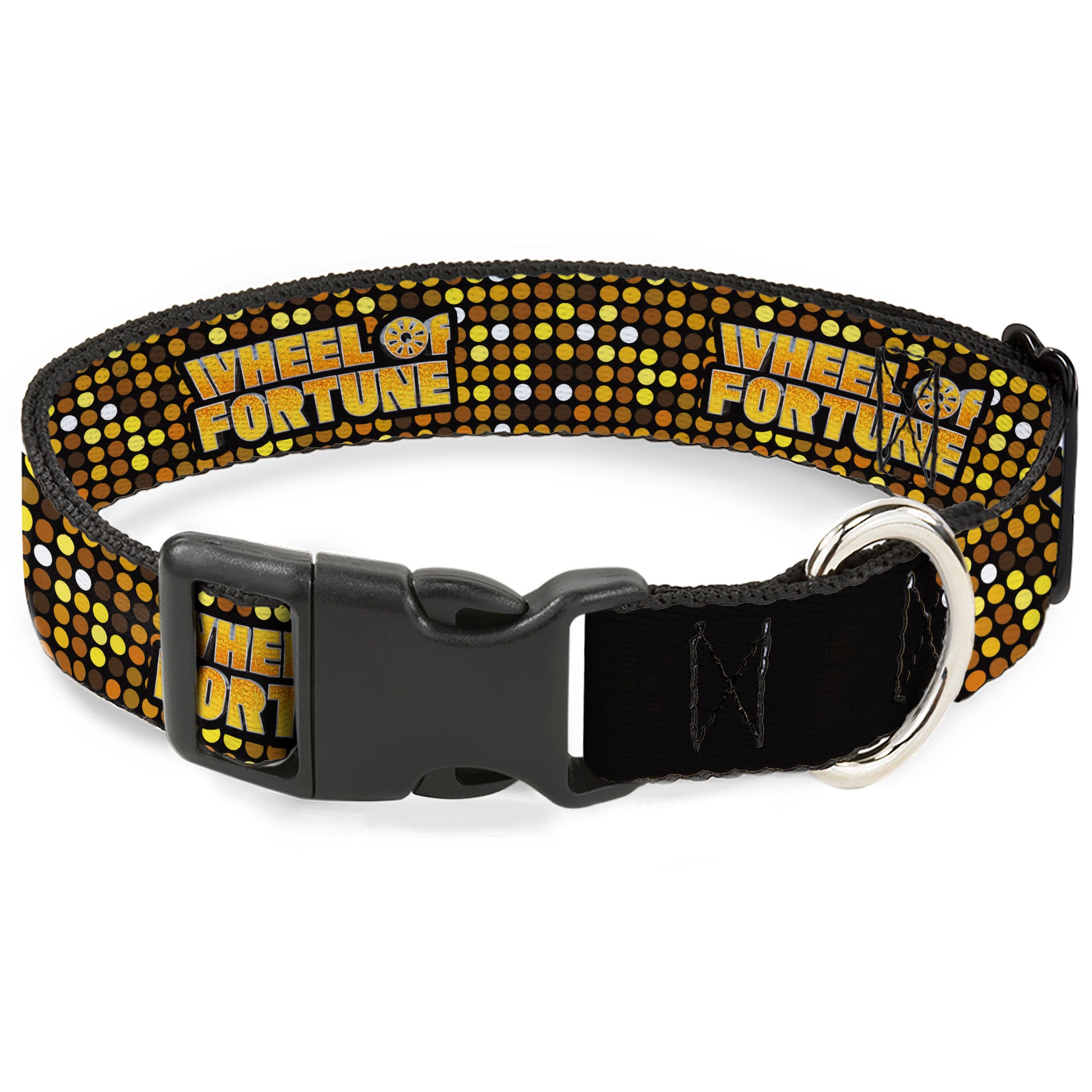 Plastic Clip Collar - WHEEL OF FORTUNE Title Logo Sequin Dots Black/Oranges/Yellow Plastic Clip Collars Wheel of Fortune