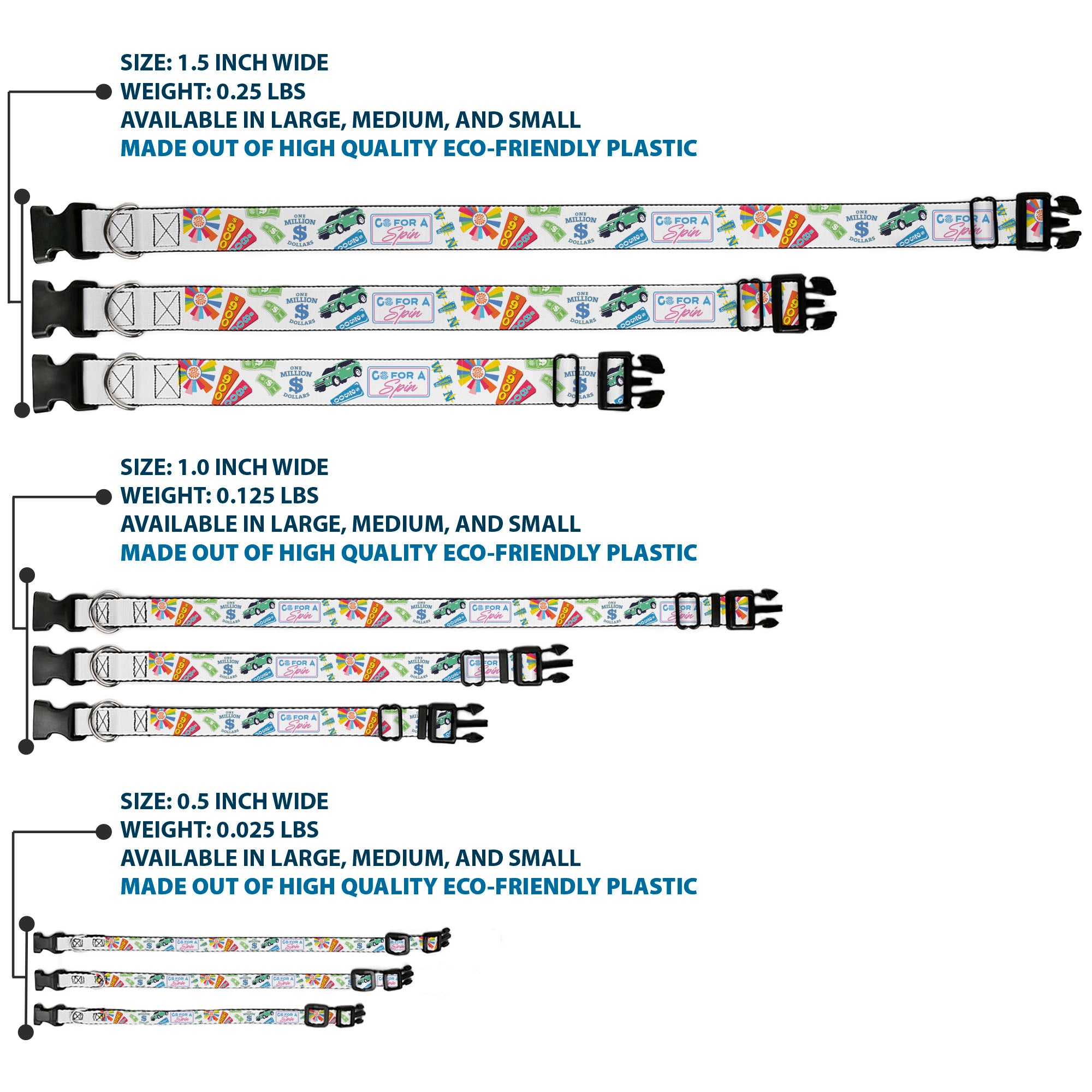 Plastic Clip Collar - Wheel of Fortune GO FOR A SPIN Prize Collage White/Multi Color Plastic Clip Collars Wheel of Fortune