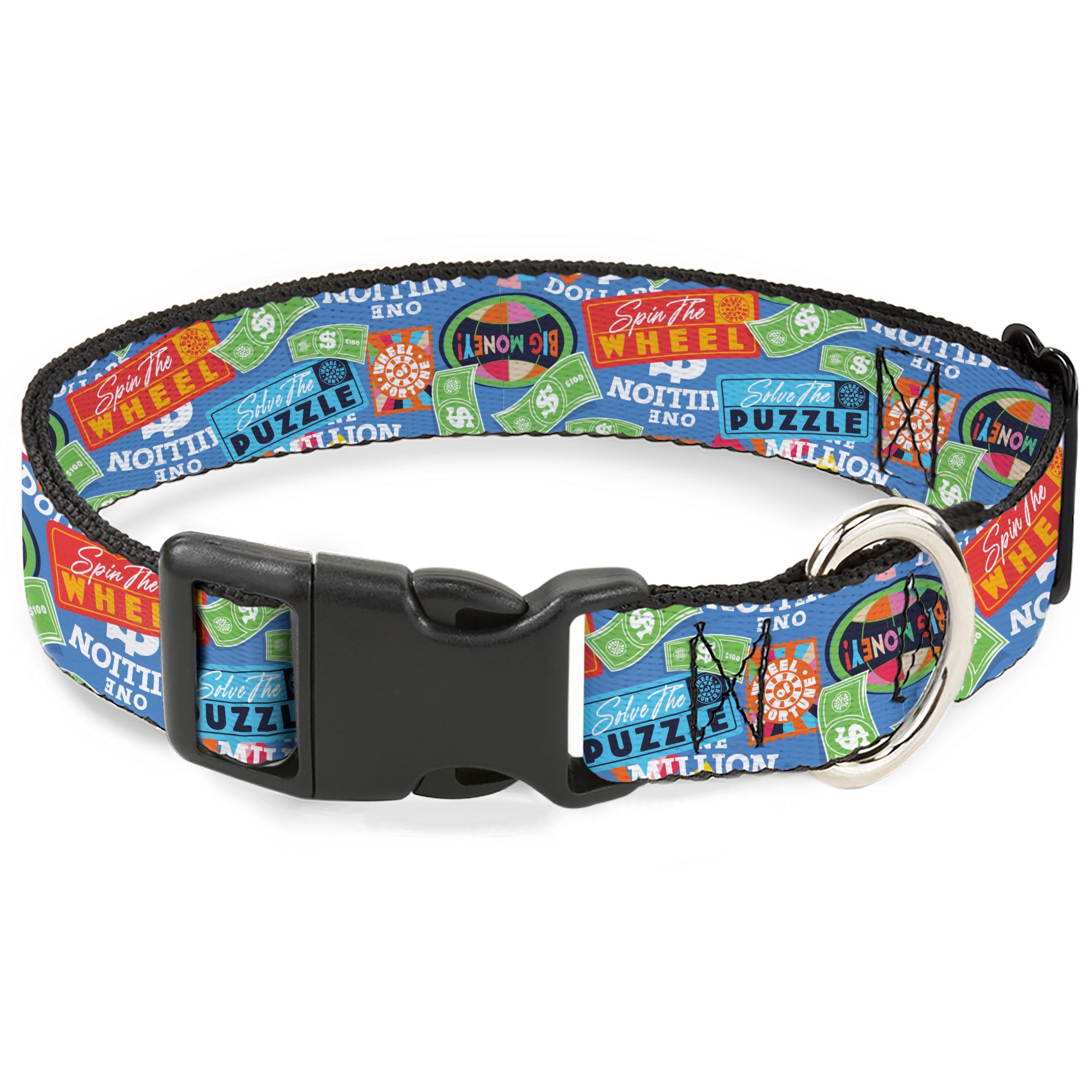 Plastic Clip Collar - Wheel of Fortune Quotes and Prizes Collage Blue/Multi Color Plastic Clip Collars Wheel of Fortune