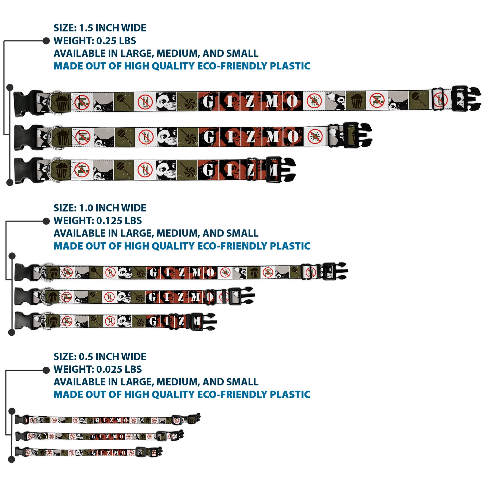 Plastic Clip Collar - Gremlins GIZMO Poses/Rules Blocks Red/Greens/Grays/White Plastic Clip Collars Gremlins