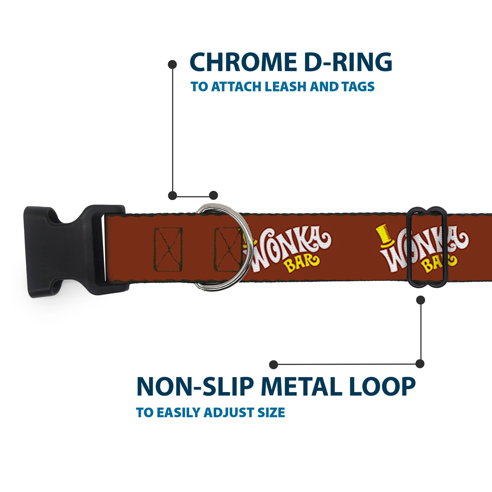 Plastic Clip Collar - Willy Wonka and the Chocolate Factory WONKA BAR Logo Brown/Yellow/White Plastic Clip Collars Willy Wonka and the Chocolate Factory