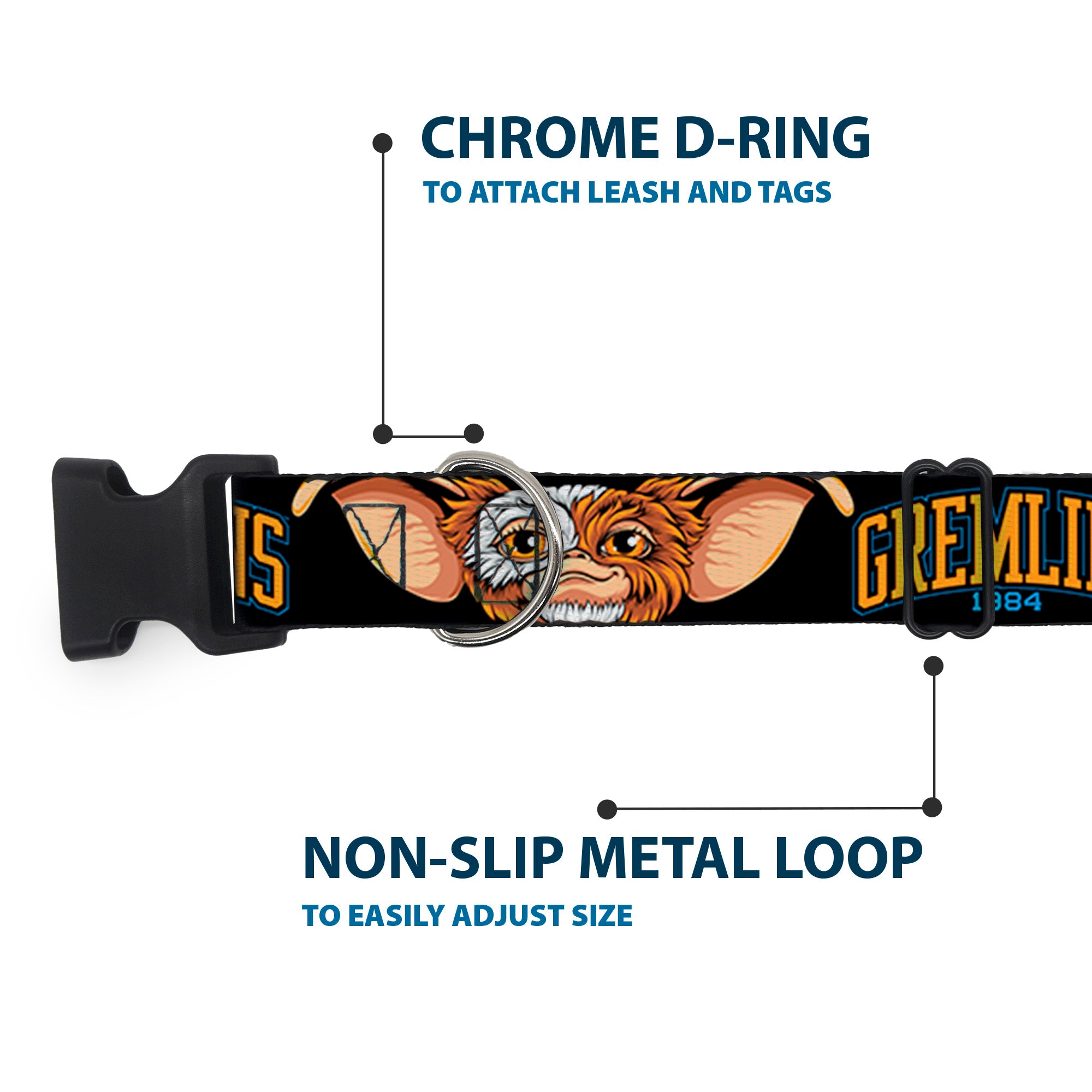 Plastic Clip Collar - GREMLINS 1984 Gizmo Face Close-Up Black Plastic Clip Collars Gremlins