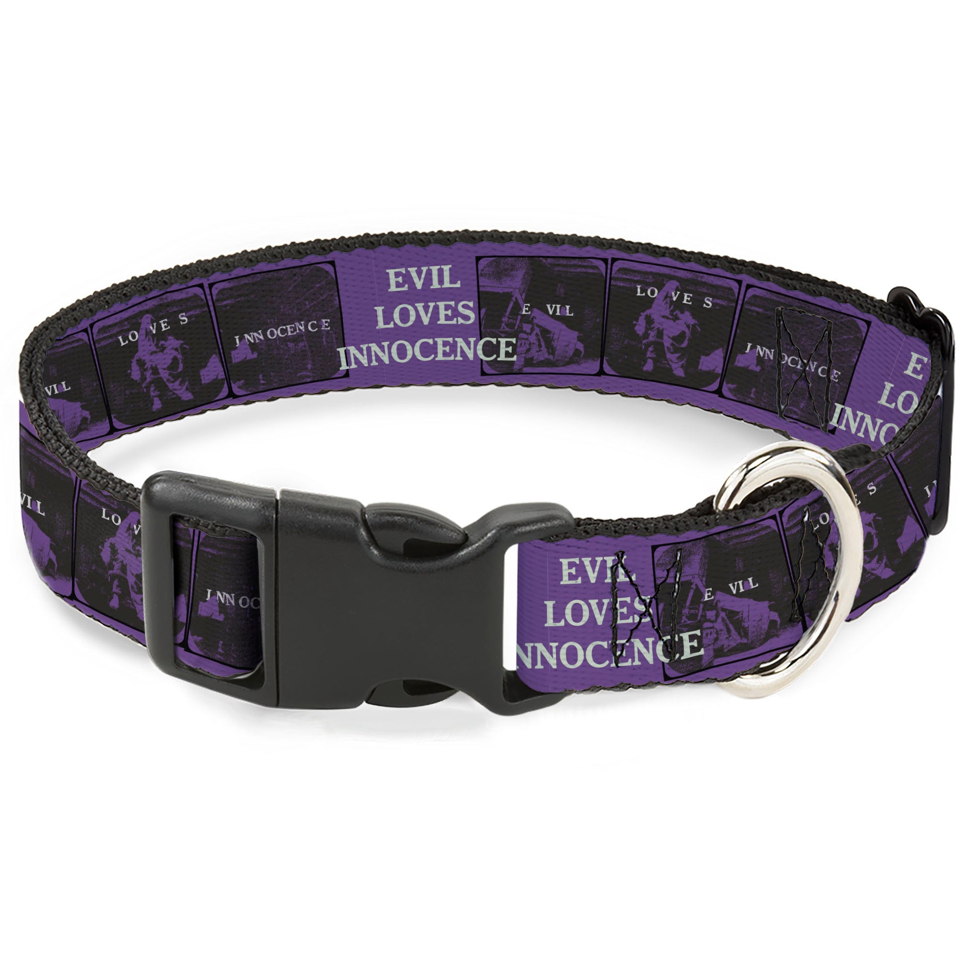 Plastic Clip Collar - The Conjuring EVIL LOVES INNOCENCE Pose Blocks Purple/Black Plastic Clip Collars The Conjuring