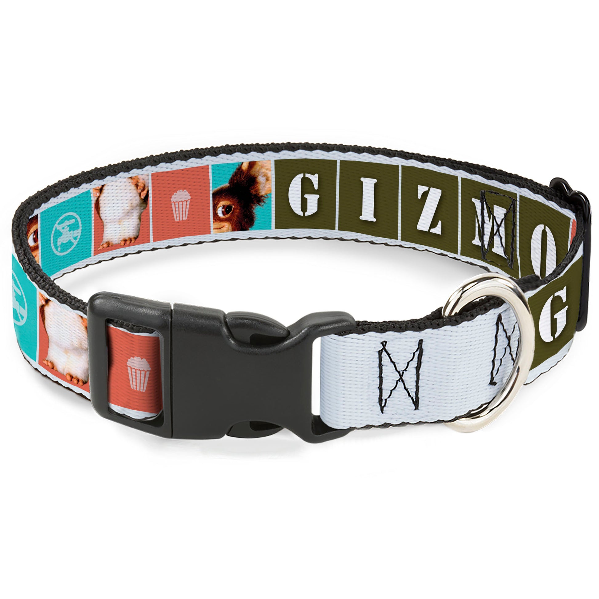 Plastic Clip Collar - Gremlins GIZMO Text and Pose Blocks White/Multi Color Plastic Clip Collars Gremlins