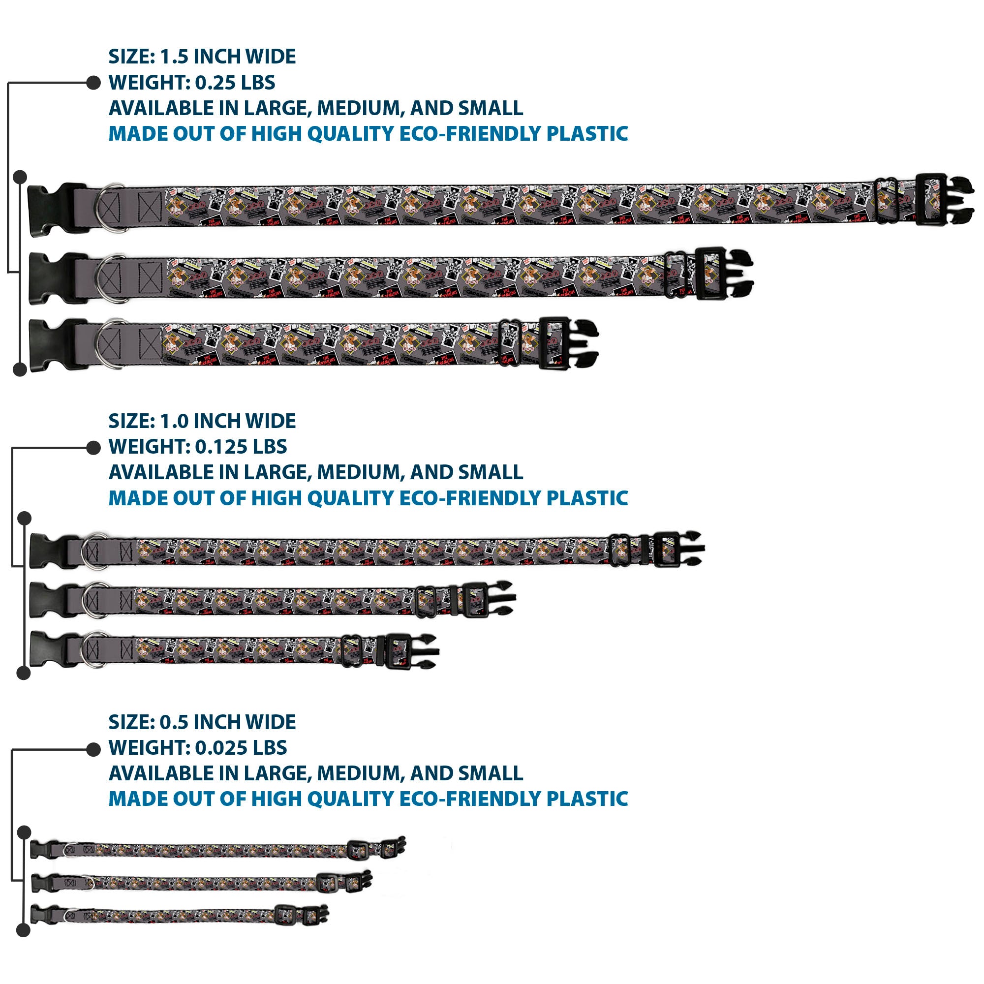 Plastic Clip Collar - Gremlins Gizmo Pose and Rules Collage Gray Plastic Clip Collars Gremlins