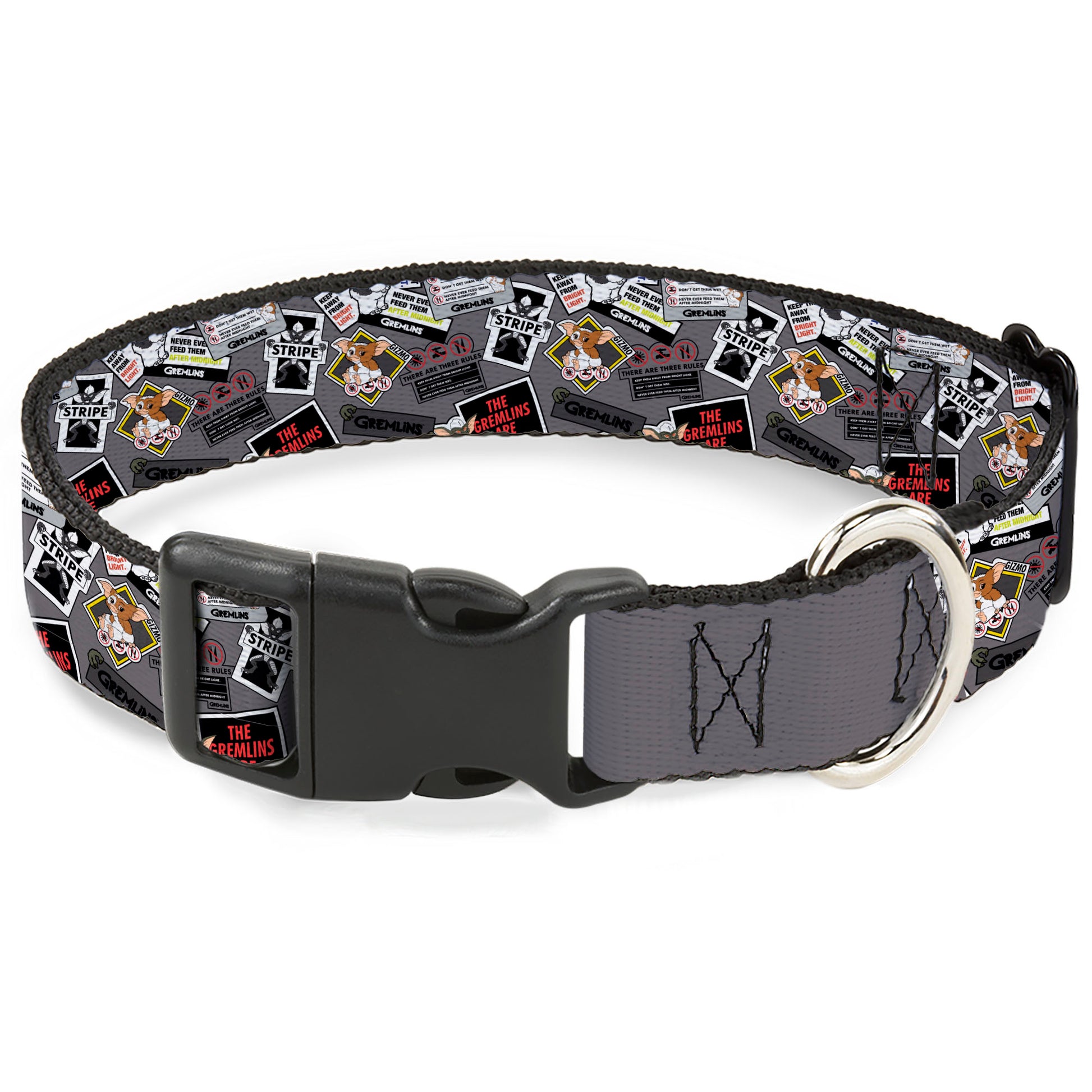 Plastic Clip Collar - Gremlins Gizmo Pose and Rules Collage Gray Plastic Clip Collars Gremlins