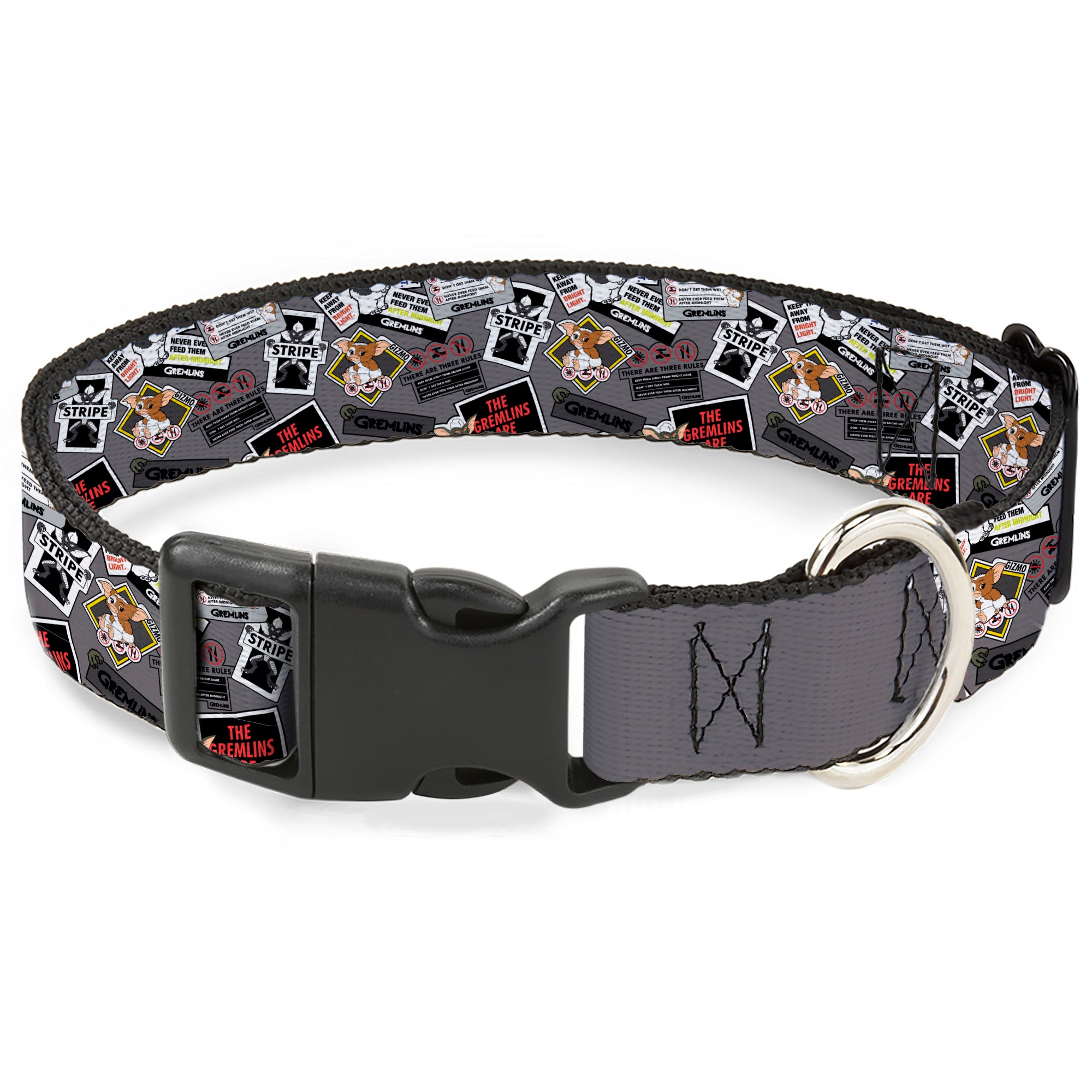 Plastic Clip Collar - Gremlins Gizmo Pose and Rules Collage Gray Plastic Clip Collars Gremlins