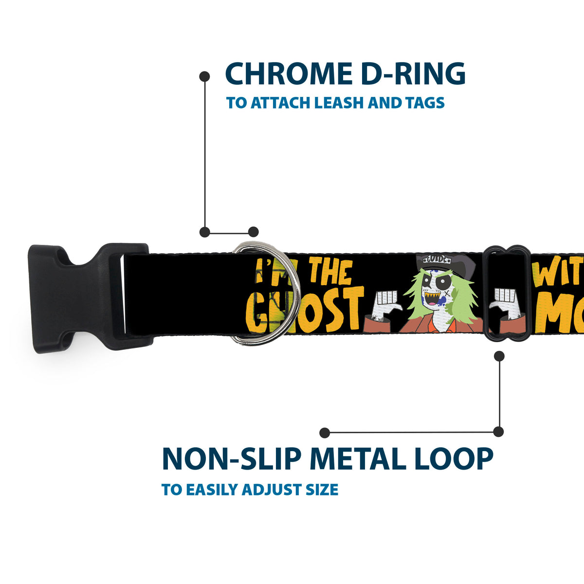 Plastic Clip Collar - BEETLEJUICE Cartoon Quotes and Scene Black/Multi Color Dog Collars Plastic Clip Side Release Beetlejuice