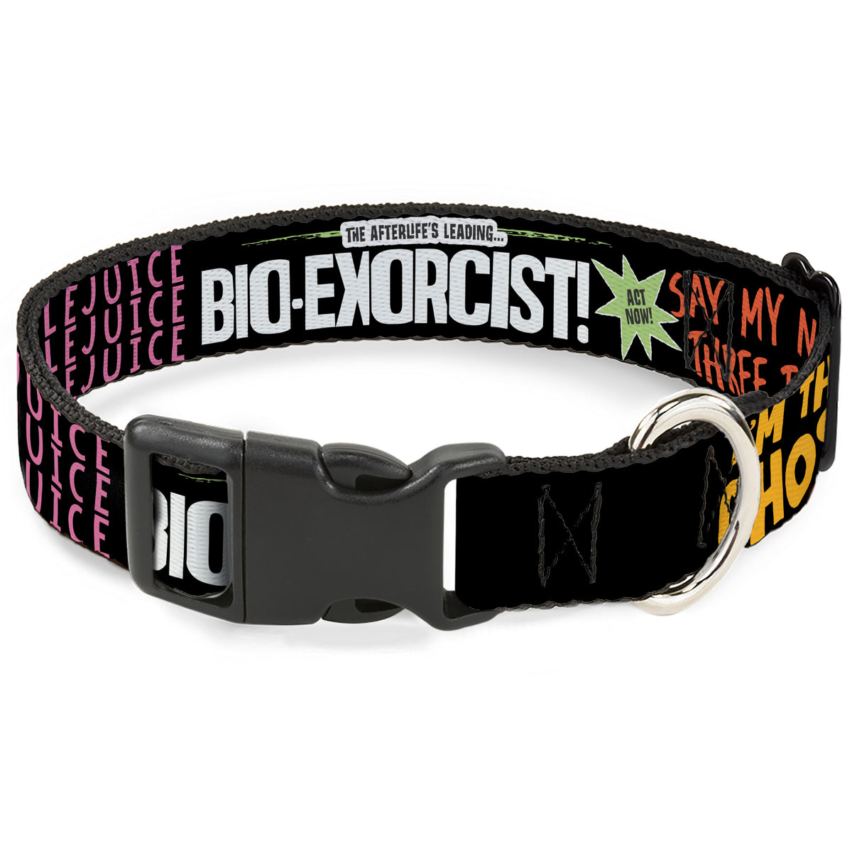 Plastic Clip Collar - BEETLEJUICE Cartoon Quotes and Scene Black/Multi Color Dog Collars Plastic Clip Side Release Beetlejuice