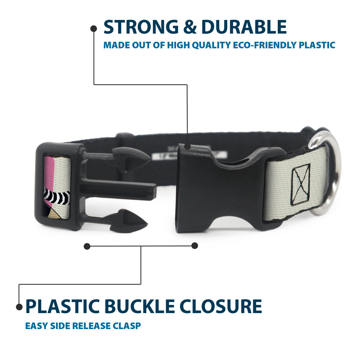 Plastic Clip Collar - BEETLEJUICE Pose and Sandworm Stripe White/Pink/Gray Dog Collars Plastic Clip Side Release Beetlejuice