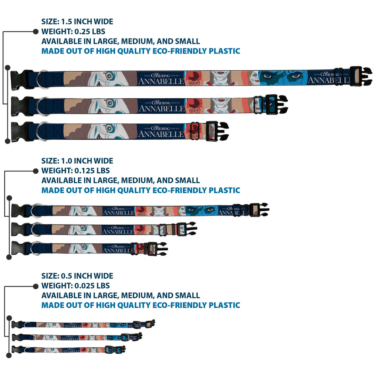 Plastic Clip Collar - ANNABELLE Pop Art Scenes and Title Logo Multi Color Dog Collars Plastic Clip Side Release Annabelle