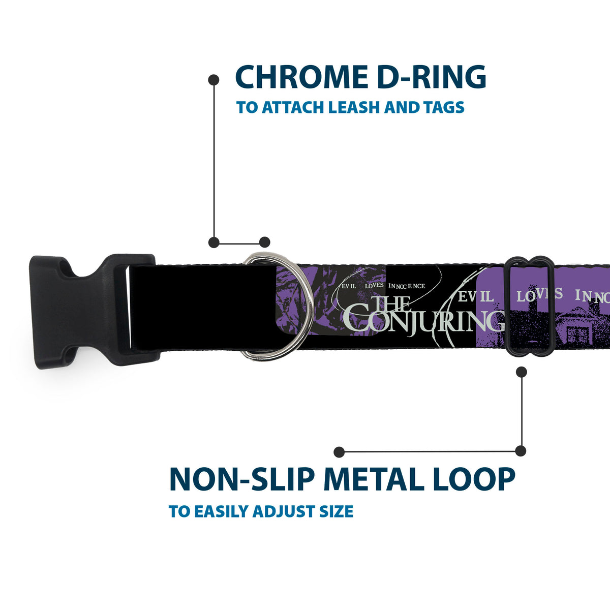 Plastic Clip Collar - THE CONJURING EVIL LOVES INNOCENCE Purple/Black