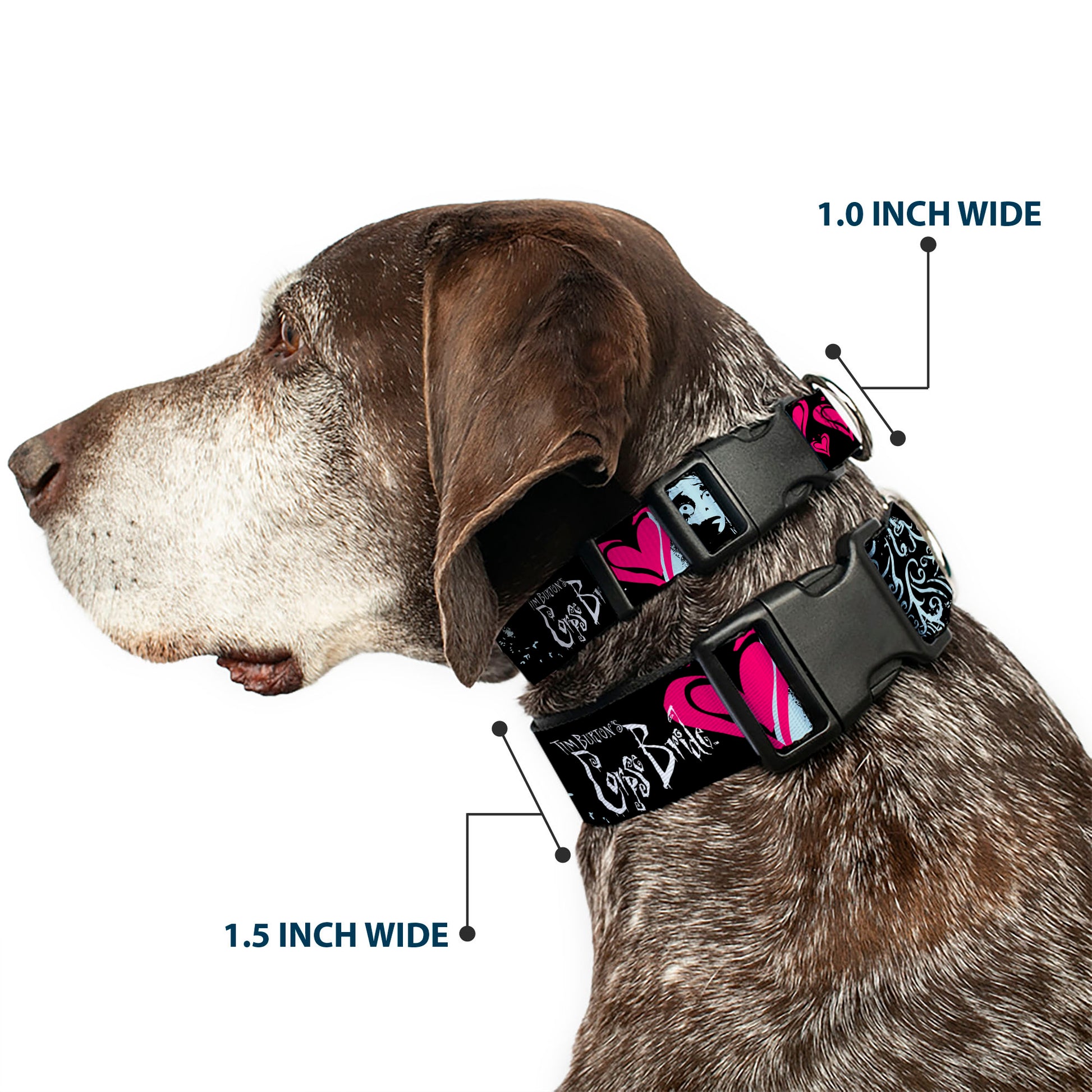 Plastic Clip Collar - CORPSE BRIDE Emily Hearts and Skull Black/Gray/Pink Plastic Clip Collars Corpse Bride
