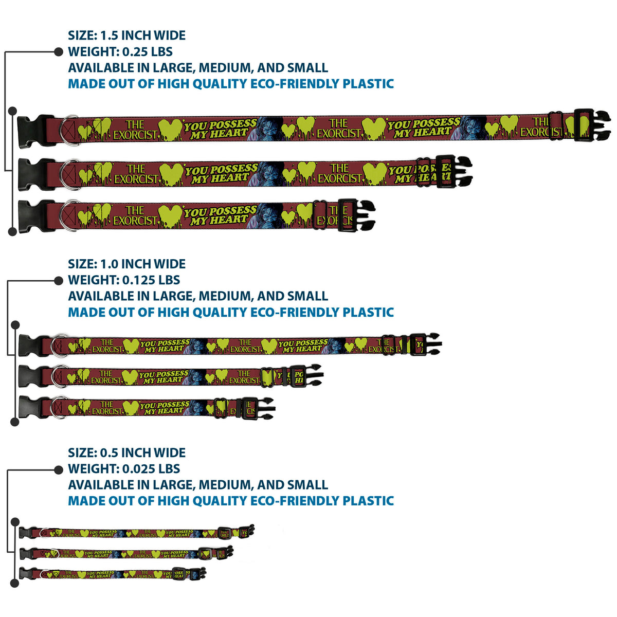 Plastic Clip Collar - THE EXORCIST Regan YOU POSSESS MY HEART Pose Red/Yellow Dog Collars Plastic Clip Side Release The Exorcist